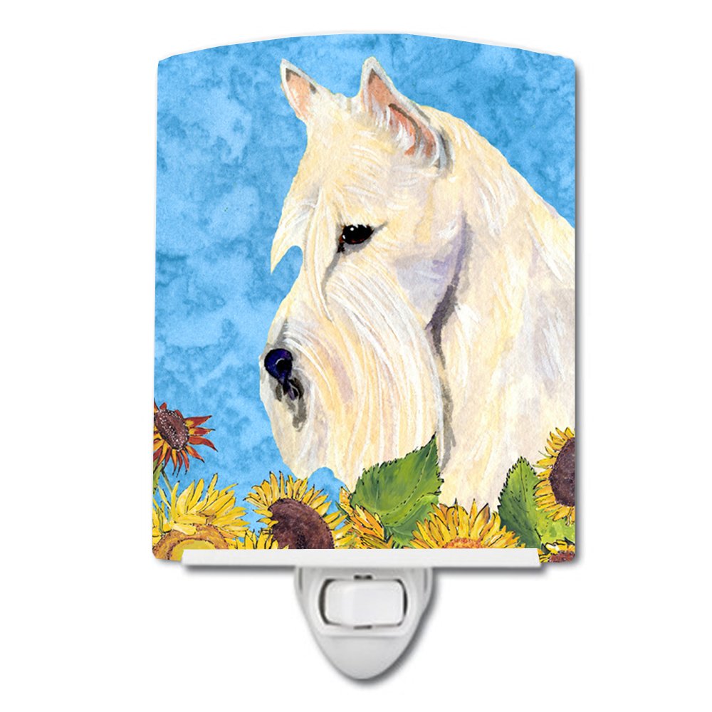 Caroline'S Treasures Ss4164Cnl Scottish Terrier In Summer Flowers Ceramic Night Light Compact, Ul-Certified, Ideal For Bedroom, Bathroom, Nursery, Hallway, Kitchen, 6X4X3, Multicolor