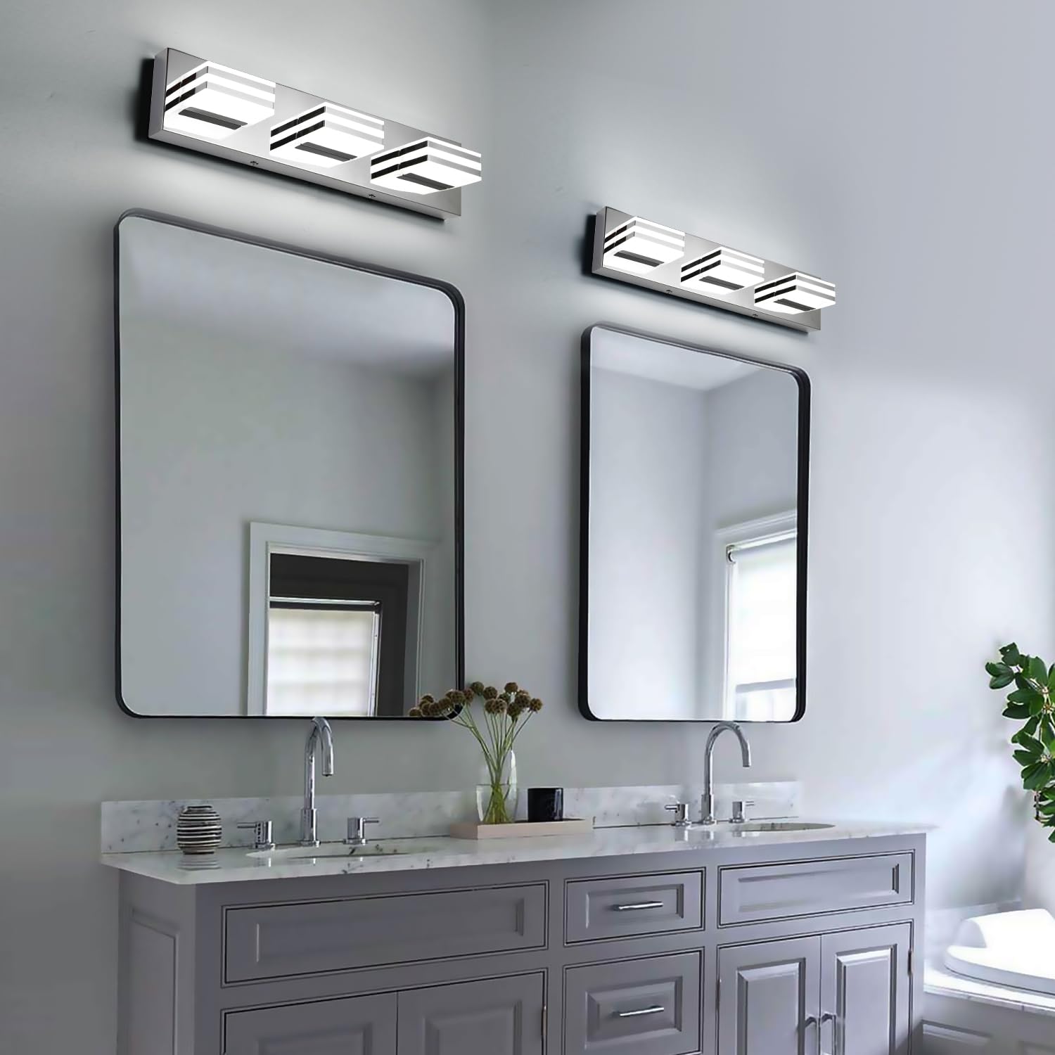 yumcrelect LED Vanity Light Fixture, 3-Light, 20-Inch, Chrome, Acrylic, Modern Bathroom Lighting, 6000K
