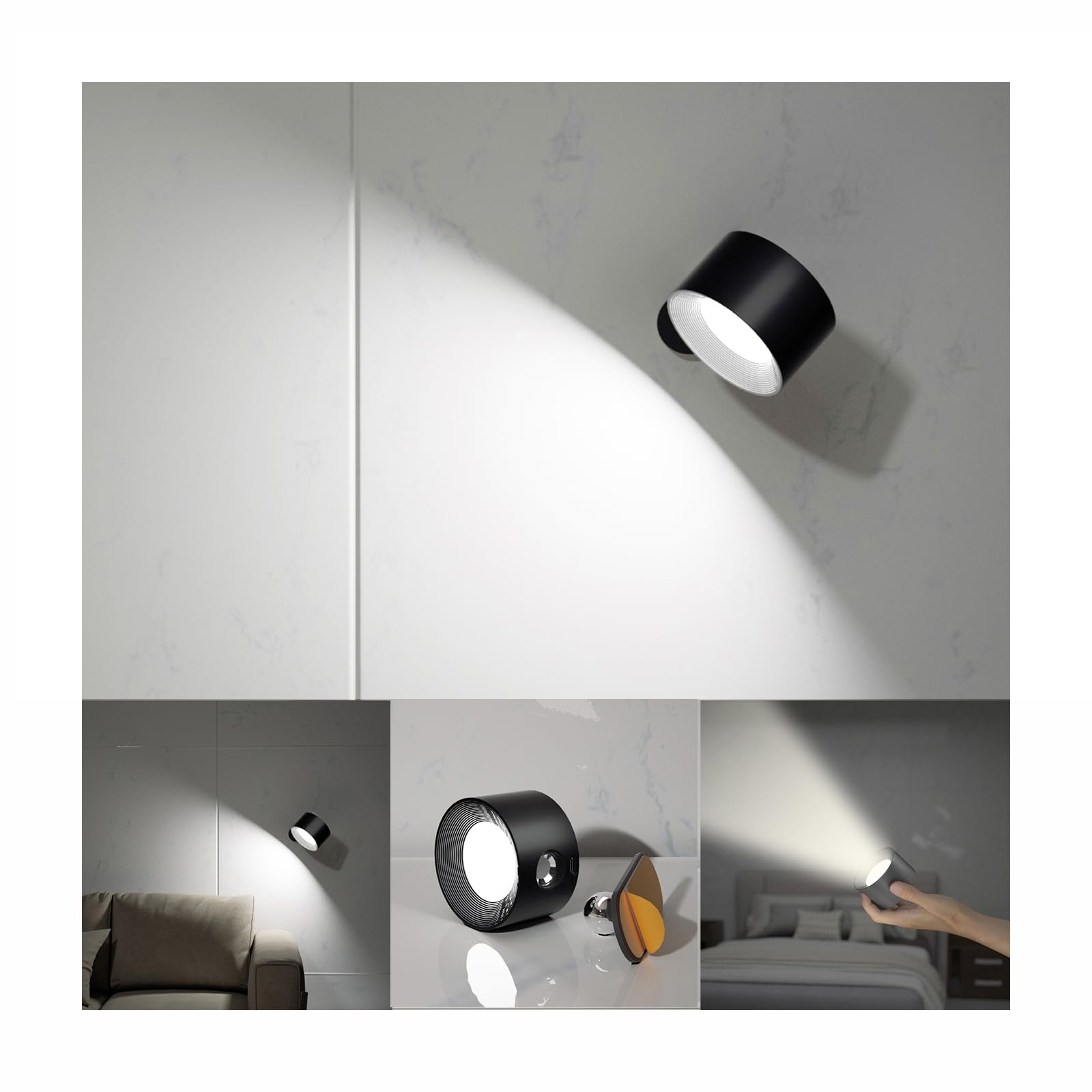 Koopala Rechargeable LED Wall Sconce, Cordless with Remote, 3 Brightness Levels, 360? Swivel, Wood Grain Color, Model KP-DS126PRO-2PCS-W