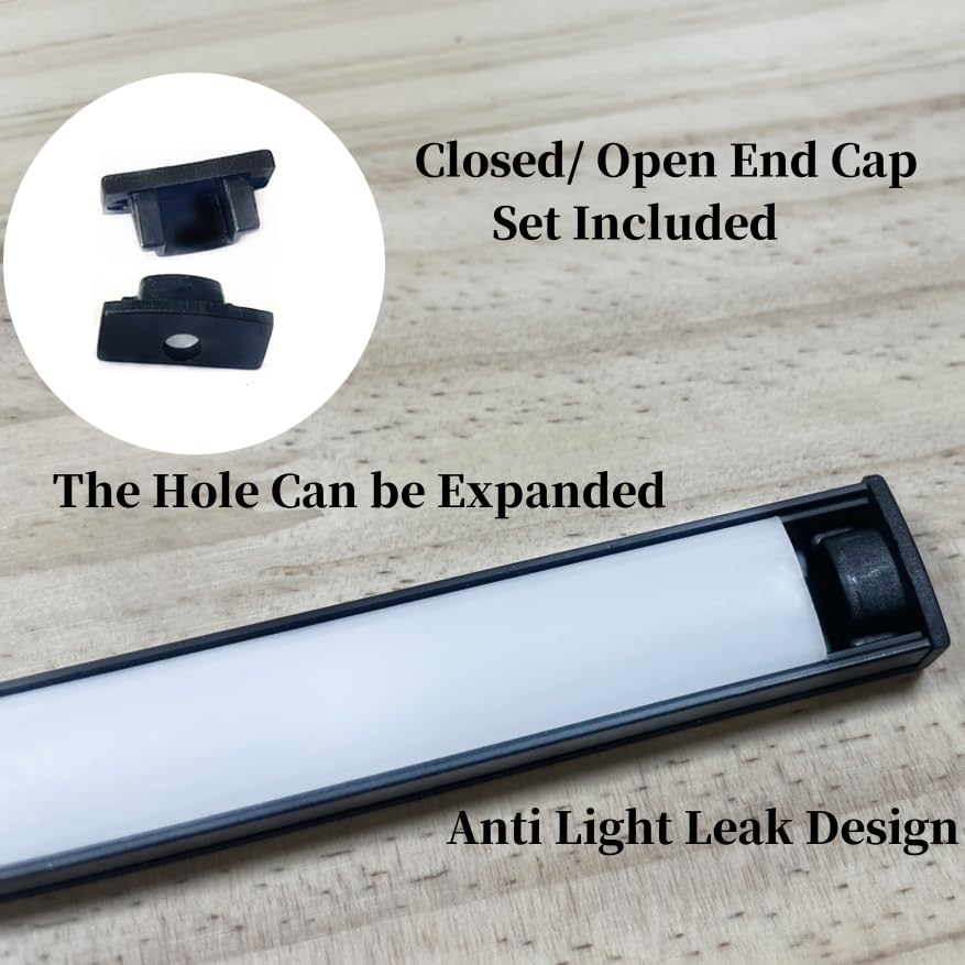 Thmoother 20-Pack 3.28Ft Pre-Drilled Countersunk Hole Led Strip U Channel Diffuser, Matte Black Flush Mounted Under Cabinet Tape Light Aluminum Low Profile With Milky Cover (20, 3.28Ft)