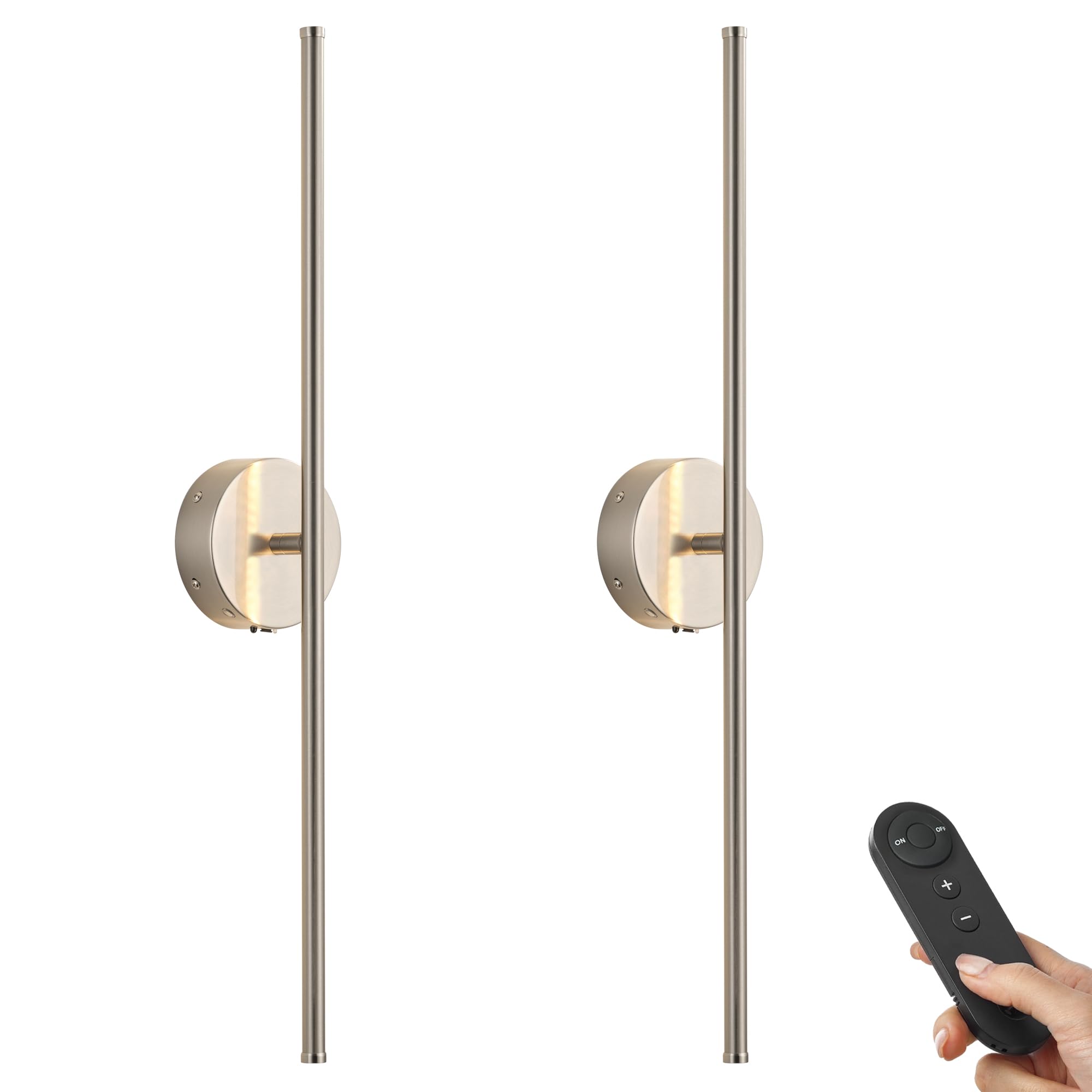 KARTOOSH Battery Operated Wall Sconces, Dimmable, 350° Rotate, 32.2 Inch, Nickel, Model ZM317BNC80, Set of Two