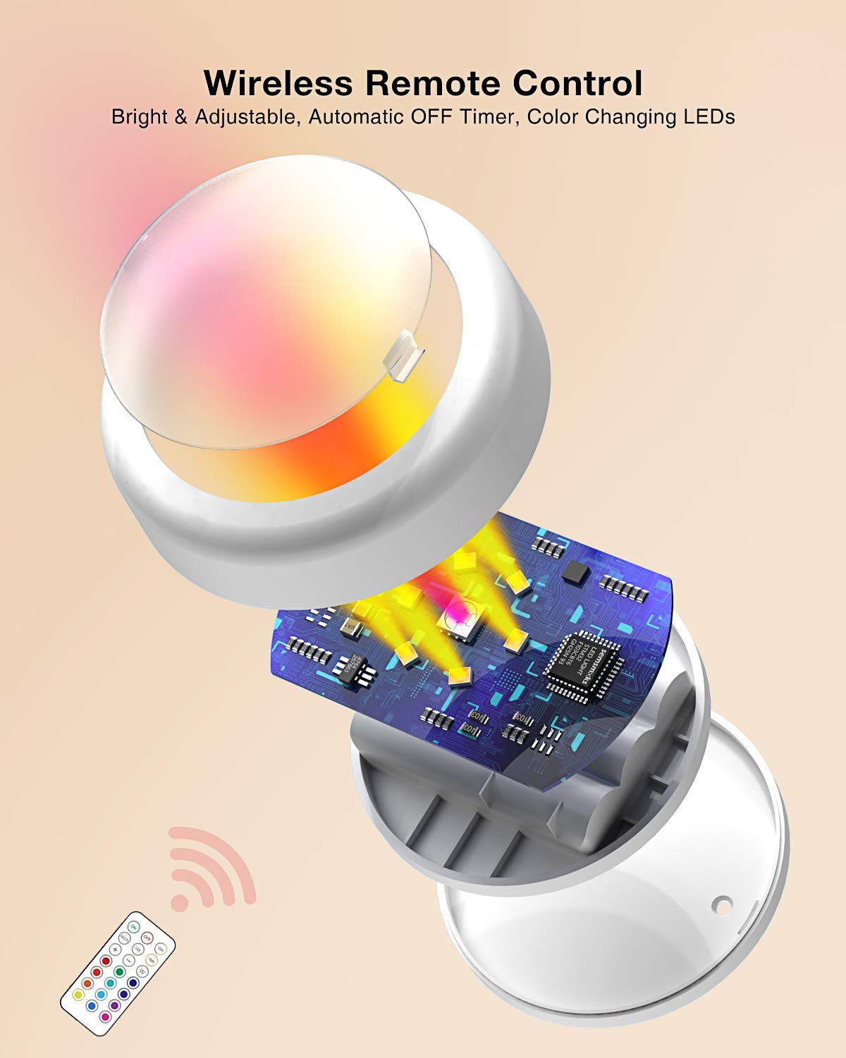 Puck Lights With Remote Control Battery Operated Led Push Lights Wireless, 13 Color Rgb - For Closet, Bedroom Wall, Under Cabine