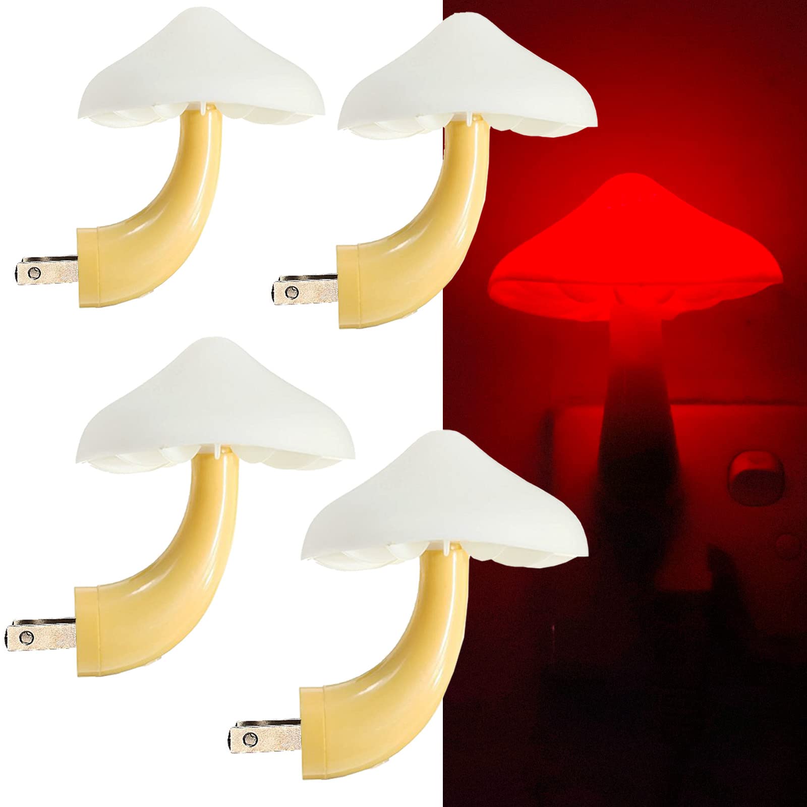 AUSAYE 4 Pack Plug in Night Light, Mushroom Light LED Nightlights for Kids, Adults, Bedroom, Bathroom,Hallway, Stairs, Kitchen R