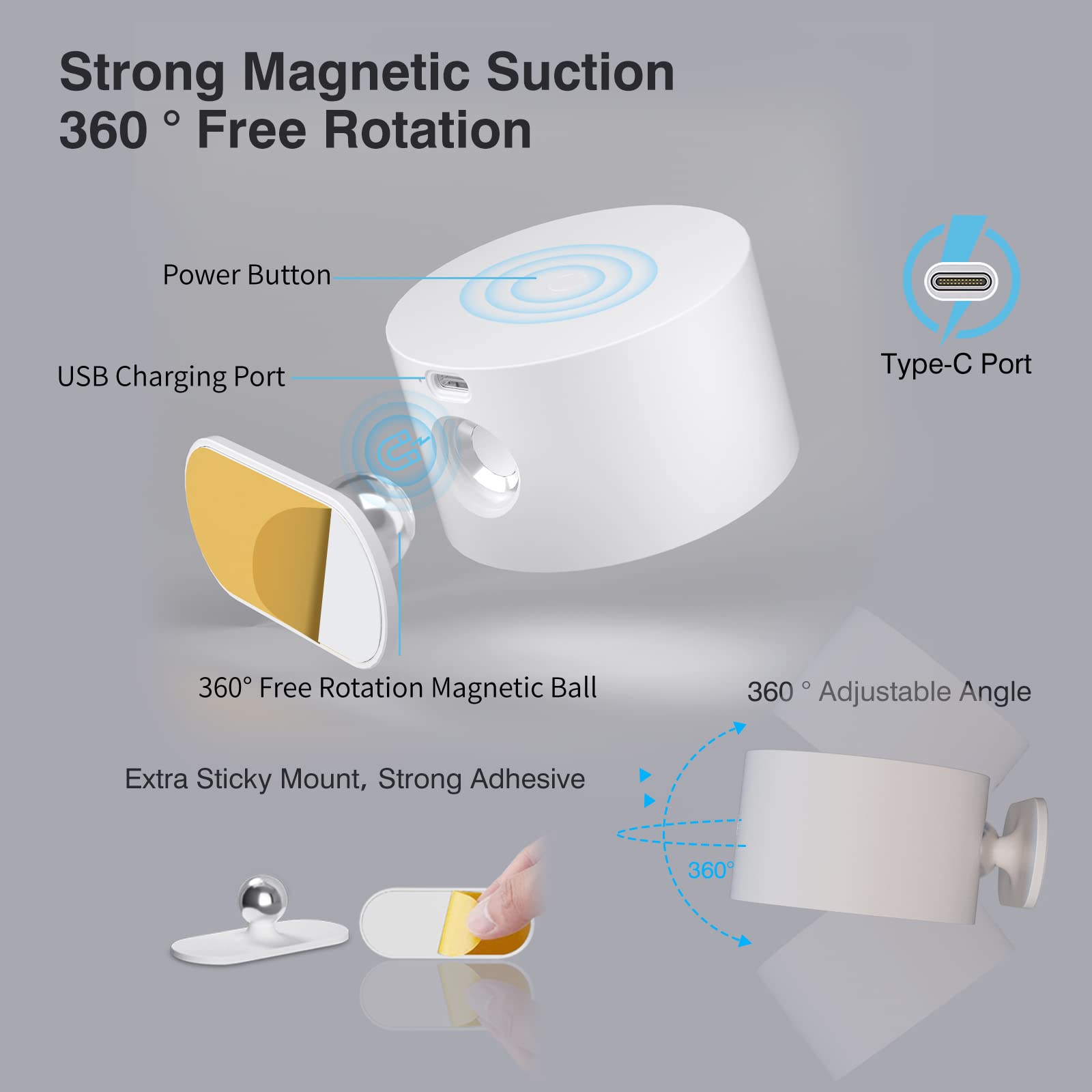 Deyagoo LED Wall Sconce - Rechargeable, 3 Color Temp, 3 Brightness Levels, Magnetic, Cordless Bedside Light - A-White, US Style