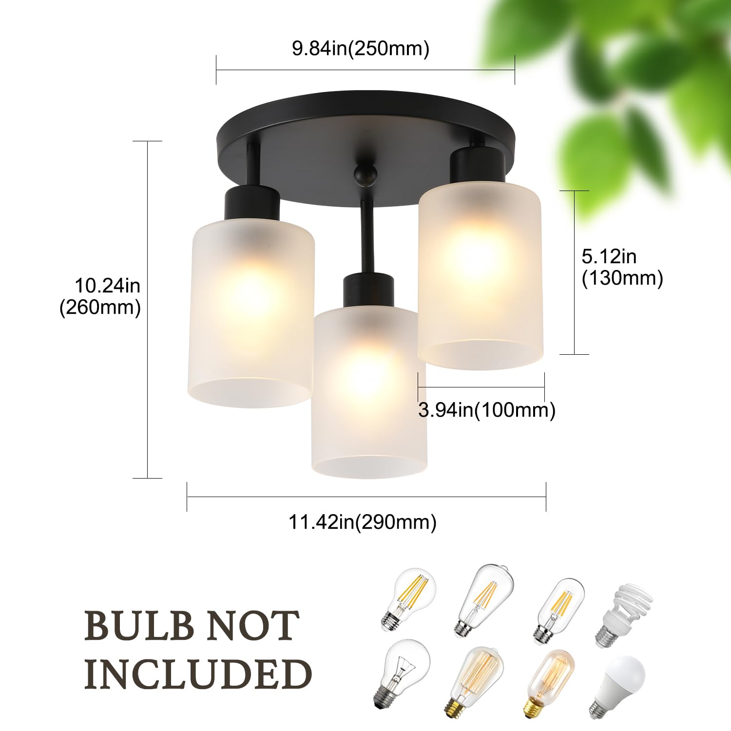 Ihengyanlt 3-Light Industrial Farmhouse Black Matte Light Fixtures Ceiling Mount, With Frosted Glass Shades Semi Flush Mount Cei