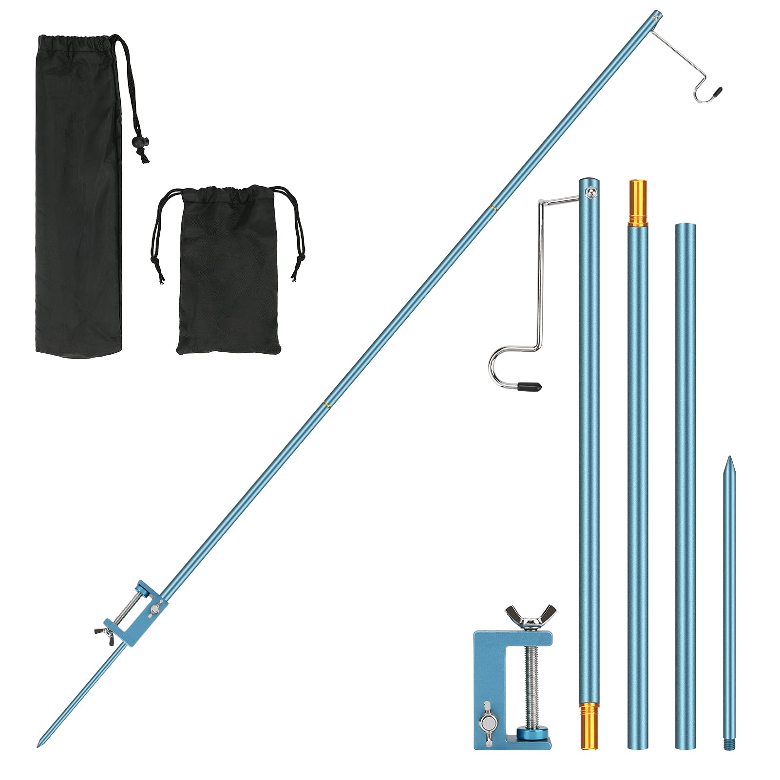 Wior Camping Lantern Stand  47 Inch Collapsible Aluminum Alloy Lamp Stand With Stake And Hook  Height Adjustable Lantern Pole Hanger For Outdoor Picnic  Fishing  Backpacking  Camping  Bbq - Navy Blue