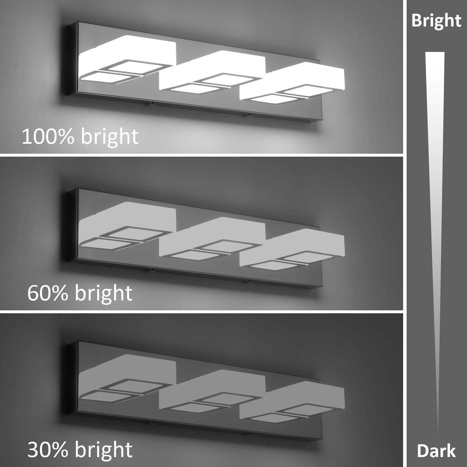 Ralbay LED Vanity Light 3-Light Dimmable Stainless Steel Chrome D-8590-3T