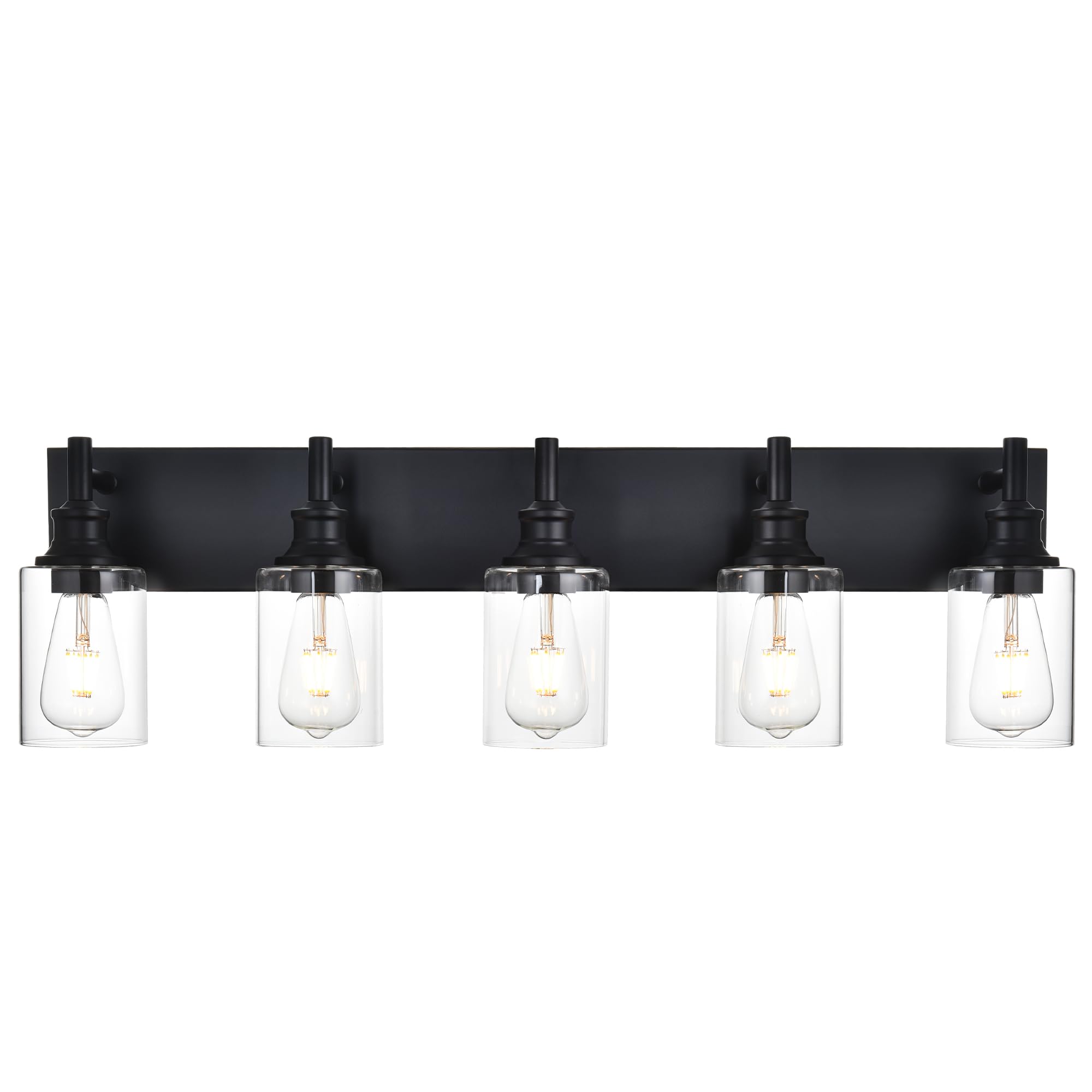 Wanluce 5 Light Bathroom Vanity Light Matte Black Bathroom Lighting Fixture Over Mirror with Clear Glass Vanity Lights for Bathr