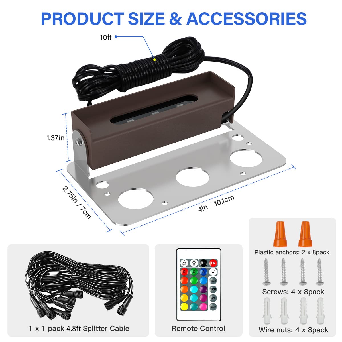 Ceouheia 8-Pack LED Hardscape Lighting, 4 Inch, RGB Remote Control, IP65 Waterproof, Aluminum, Model DY-STEPLIGHTZXRGB-8P