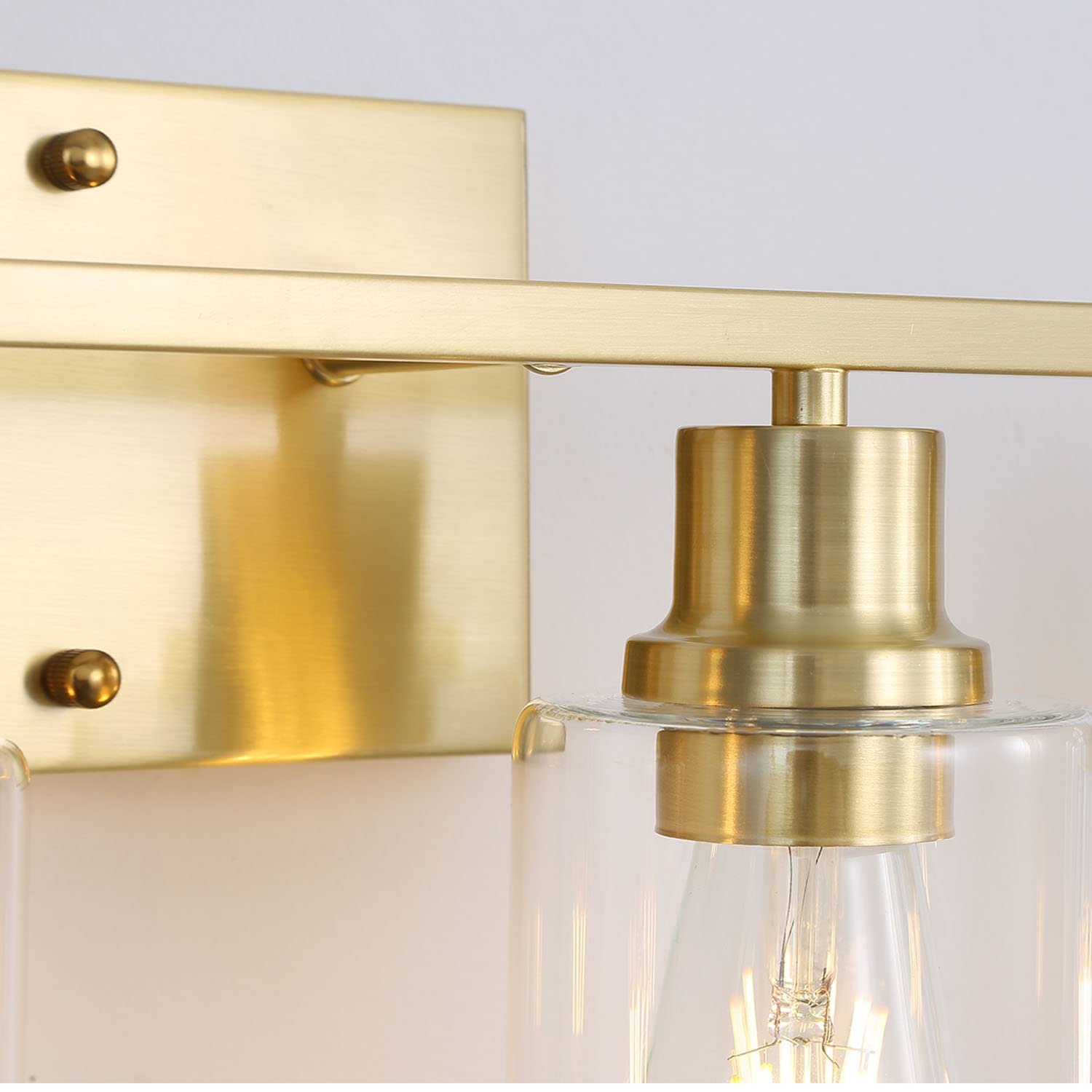 Filimitiy 3-Lights Gold Bathroom Light Fixture, Brushed Brass Vanity Light With Clear Glass Shade, Modern Bath Wall Lights For L