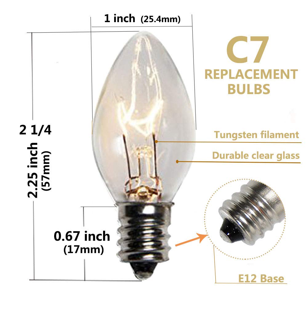 Couah C7 Christmas String Lights, 25Ft, Vintage Clear, 27 Incandescent Bulbs, Green Wire