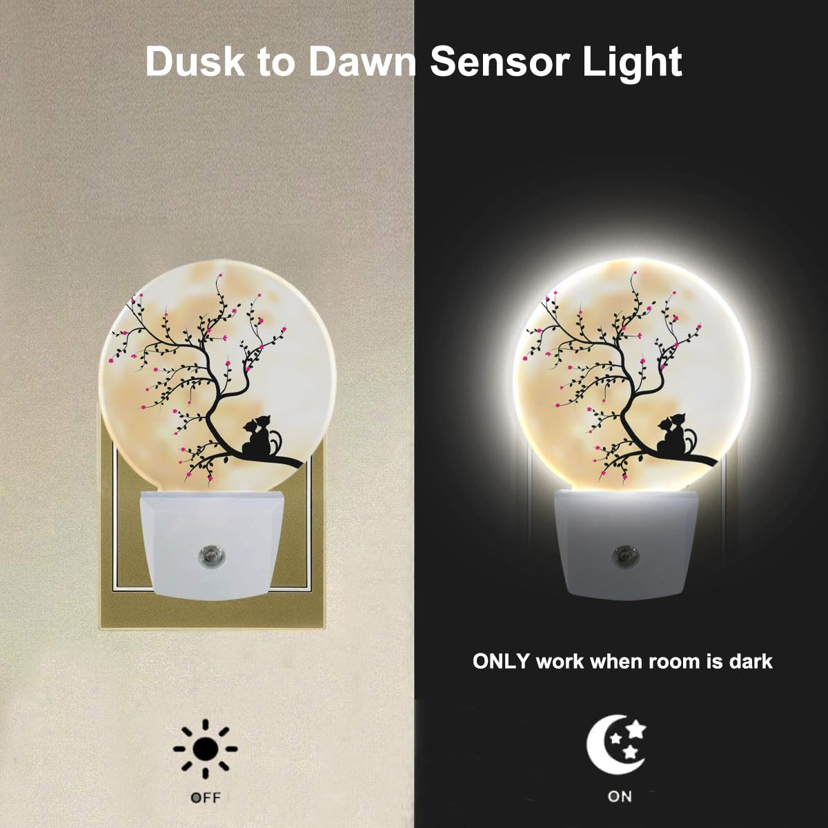 Ekobla Cat Animal Lovers Night Lights Plug Into Wall Love You To The Moon And Back Led Night Light Dusk To Dawn Sensor Round Lam