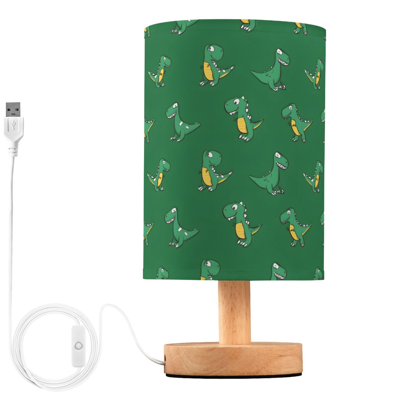 ALAZA Dinosaur Green Yellow Decor Bedside Table Lamp with USB Port for Bedroom Nightstand Office Desk LED Bulb Included