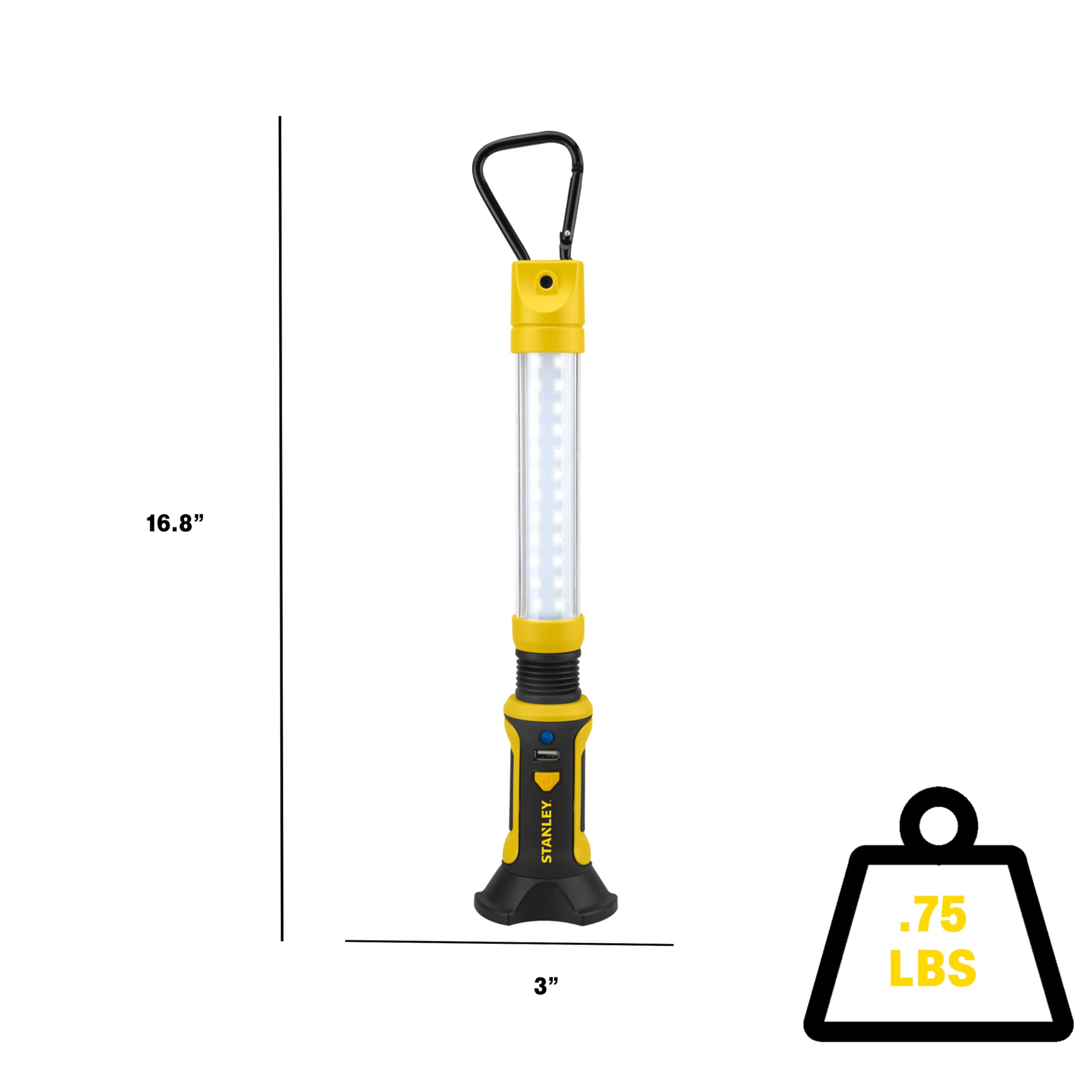STANLEY BFLIUS Rechargeable 500 Lumen Lithium Ion LED Work Light with Magnetic Flexible Base, USB Power Charger, Swivel Carabine