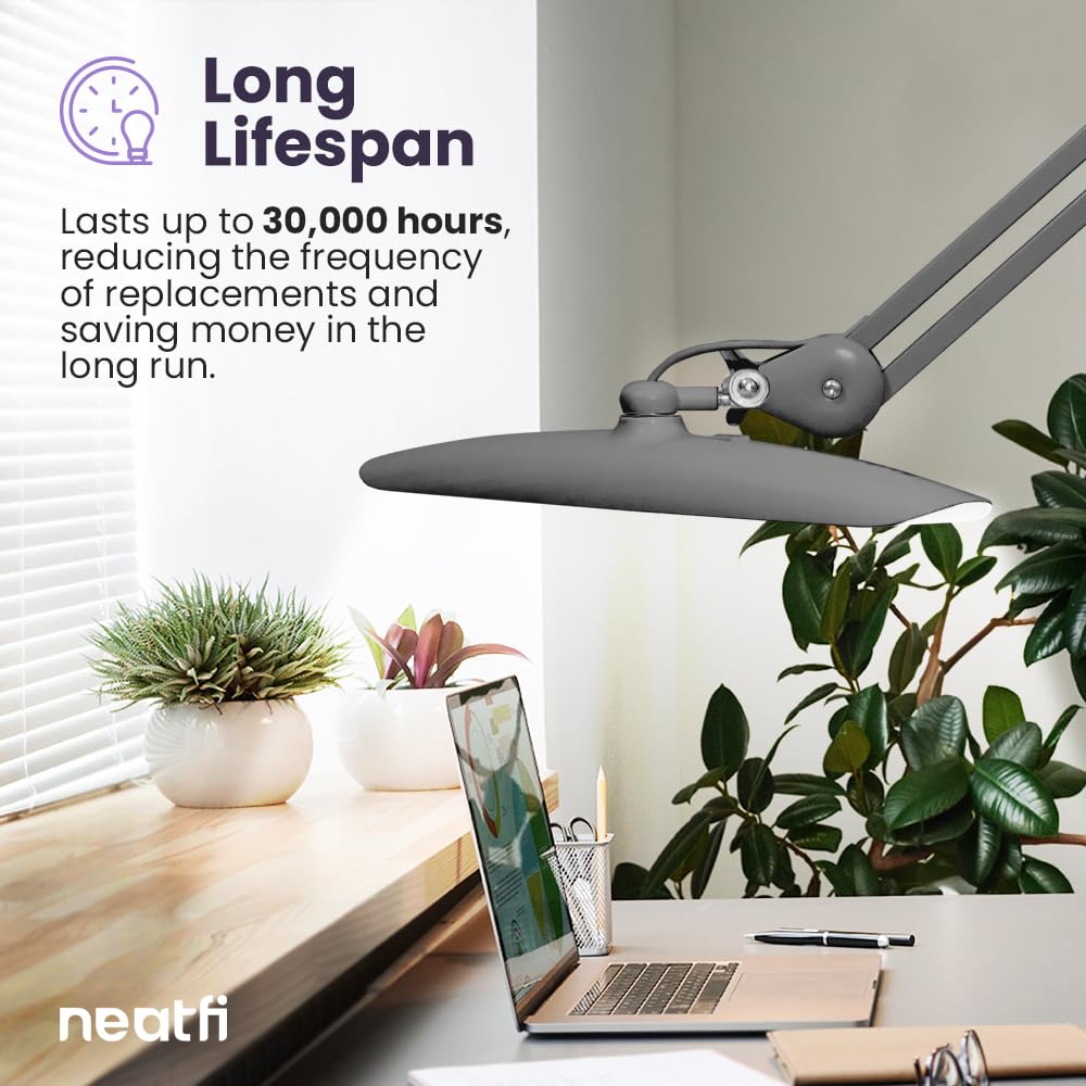 Neatfi LED Task Lamp 2,200 Lumens, Dimmable, 24W, Silver, Model 9501LED, Non-CCT, Ideal for Home & Office