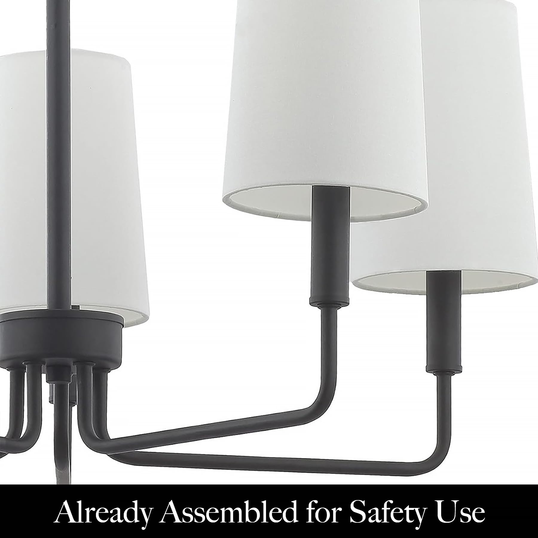 Homebelife Matte Black Chandelier - 5-Light Farmhouse Island Lighting Fixture with White Fabric Shades, Model HBL014