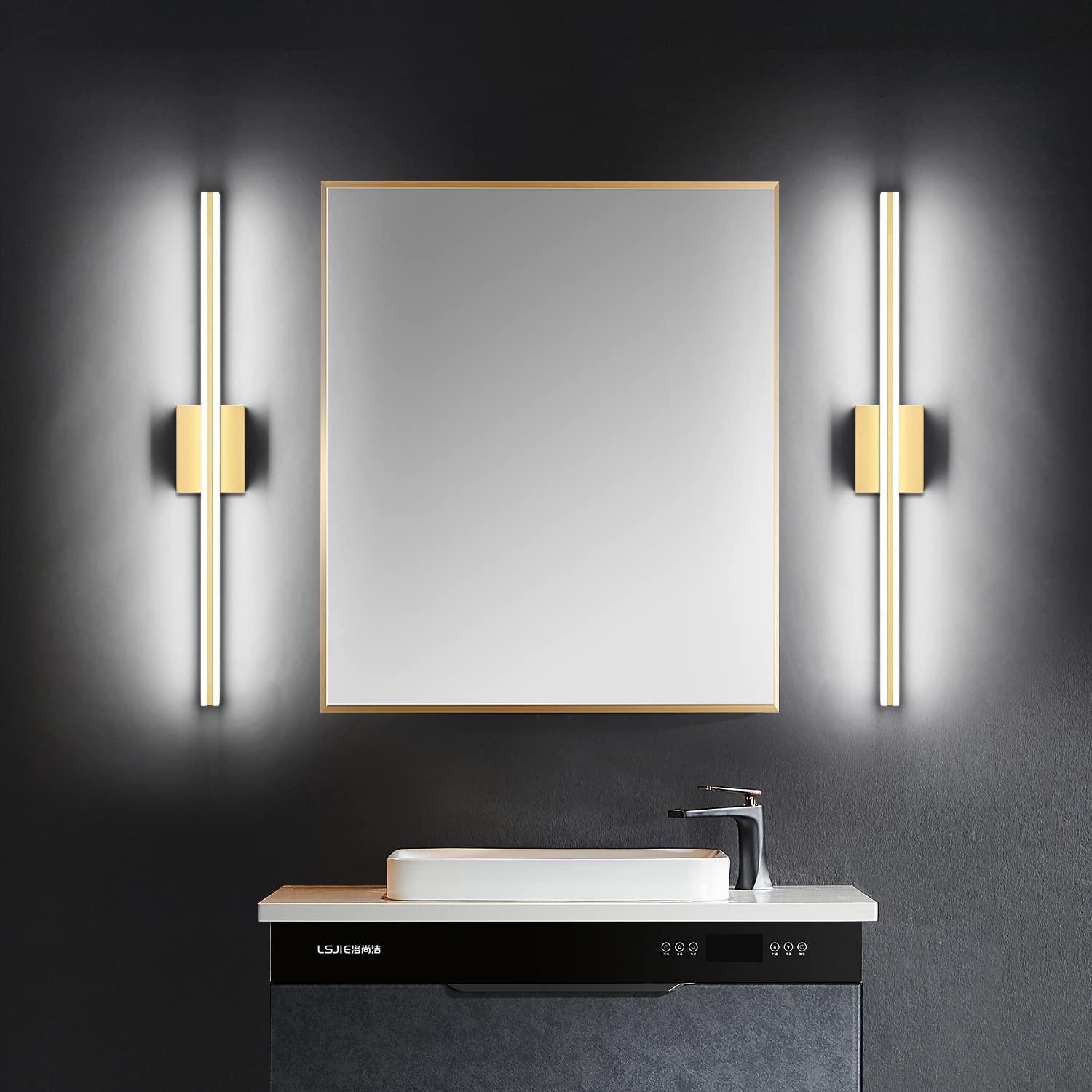Solfart Dimmable Led Bathroom Vanity Light Fixture 31.9 Inch Golden Aluminum Over Mirror