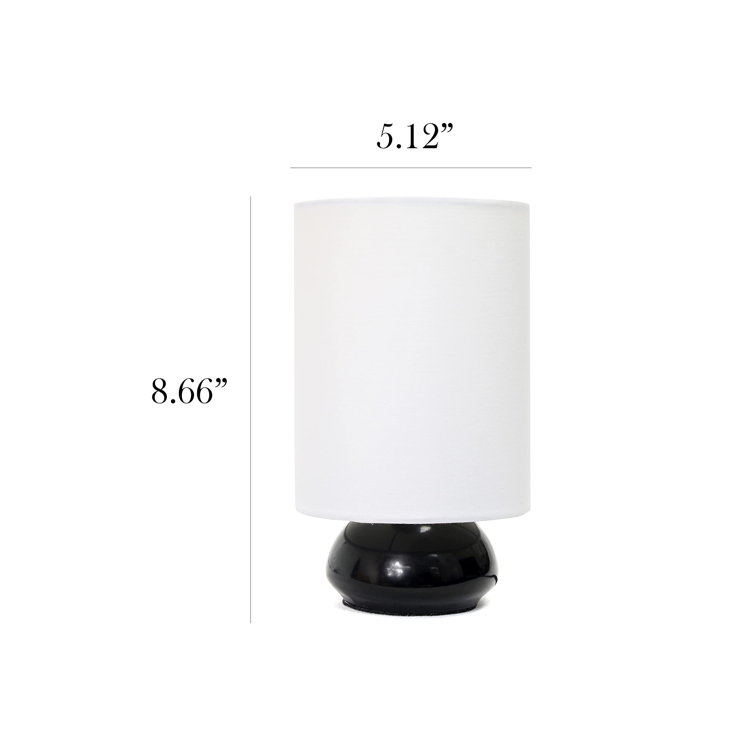 Simple Designs Lt2043-Blk-2Pk 9" Gemini 2 Pk Contemporary 4 Settings Touch Metal Mini Round Table Lamp Set W Fabric Shades For Décor,Nightstand,End Table,Bedroom,Living Room,Office,Foyer, Blk & Wht