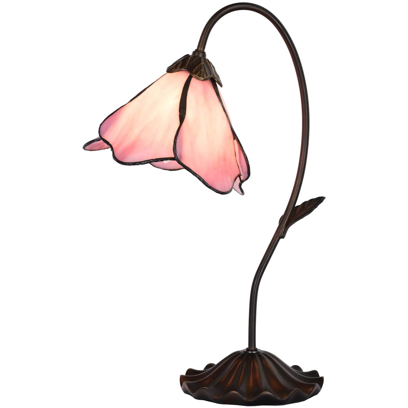 Bieye L10810 Flower Tiffany Style Stained Glass Table Lamp With 8-Inch Wide Bent Glass Lampshade Lily Pad Base (1-Light, Pink)