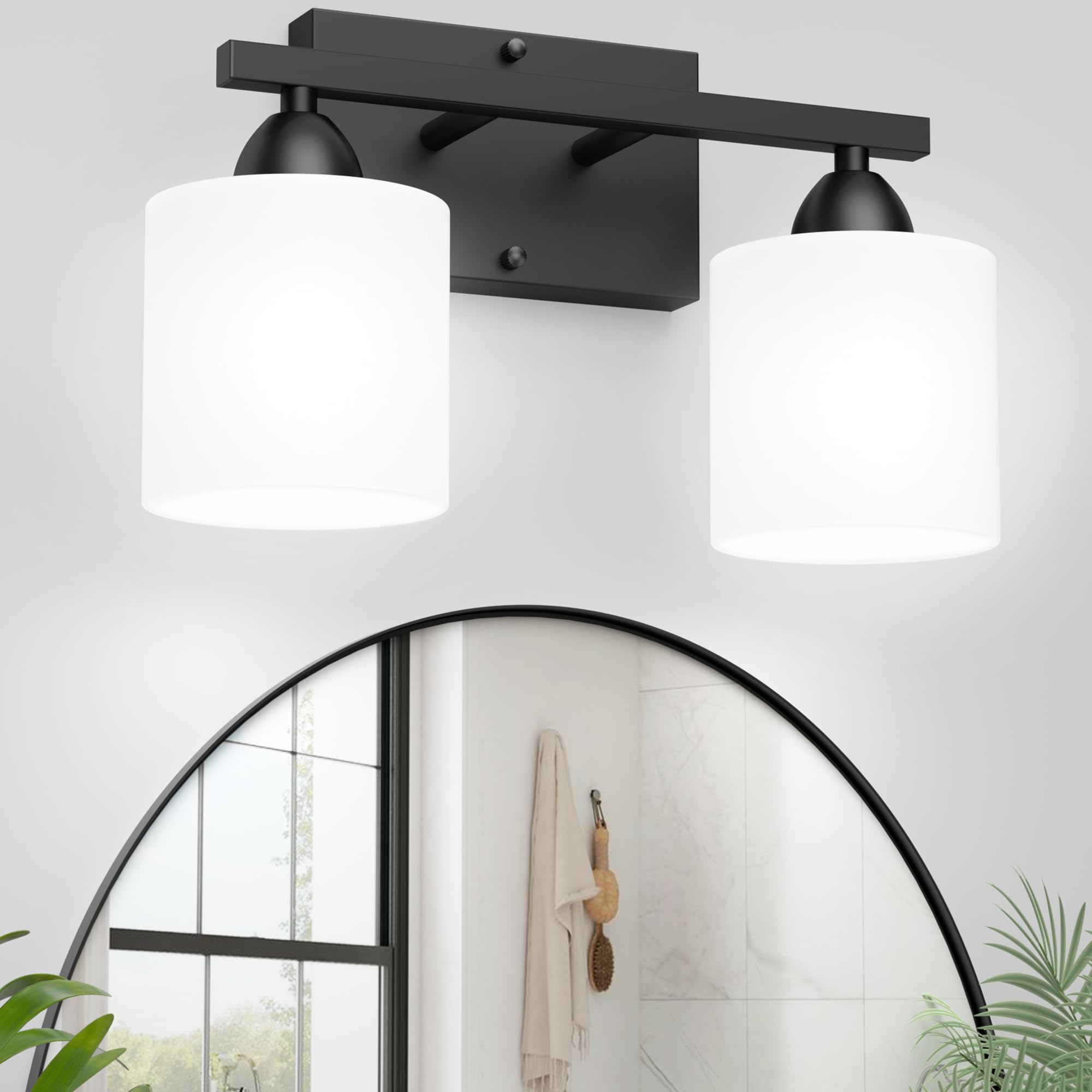 Black Bathroom Lights Over Mirror, Anti-Rust Vanity Light Fixture For Bathroom, Modern 2-Light Wall Sconce Light For Living Room