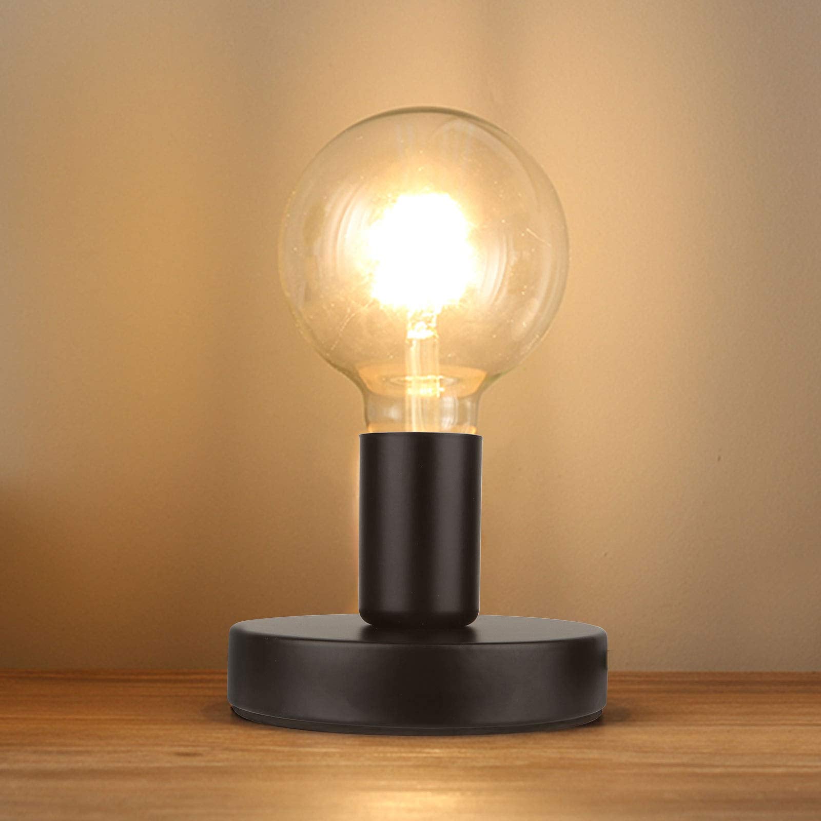 Helunsi Industrial Table Lamp Base  E26 E27 Lamp Base Without Shade  Mini Short Desk Lamp Exposed Bulb Base  Simple Metal Edison Light Bulb Stand  with 5.8ft Cord Switch Plug Bulb Base Holder (Black)