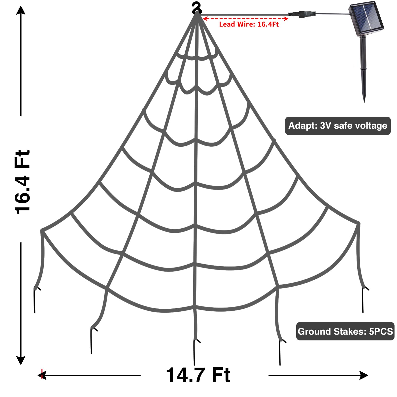 Solar Powered Outdoor Halloween Decorations Spider Web Lights, 14.8 X 16.4 Ft Triangular White Spider Web With 135 Led Green Lights, Large Size Solar Halloween Decor…