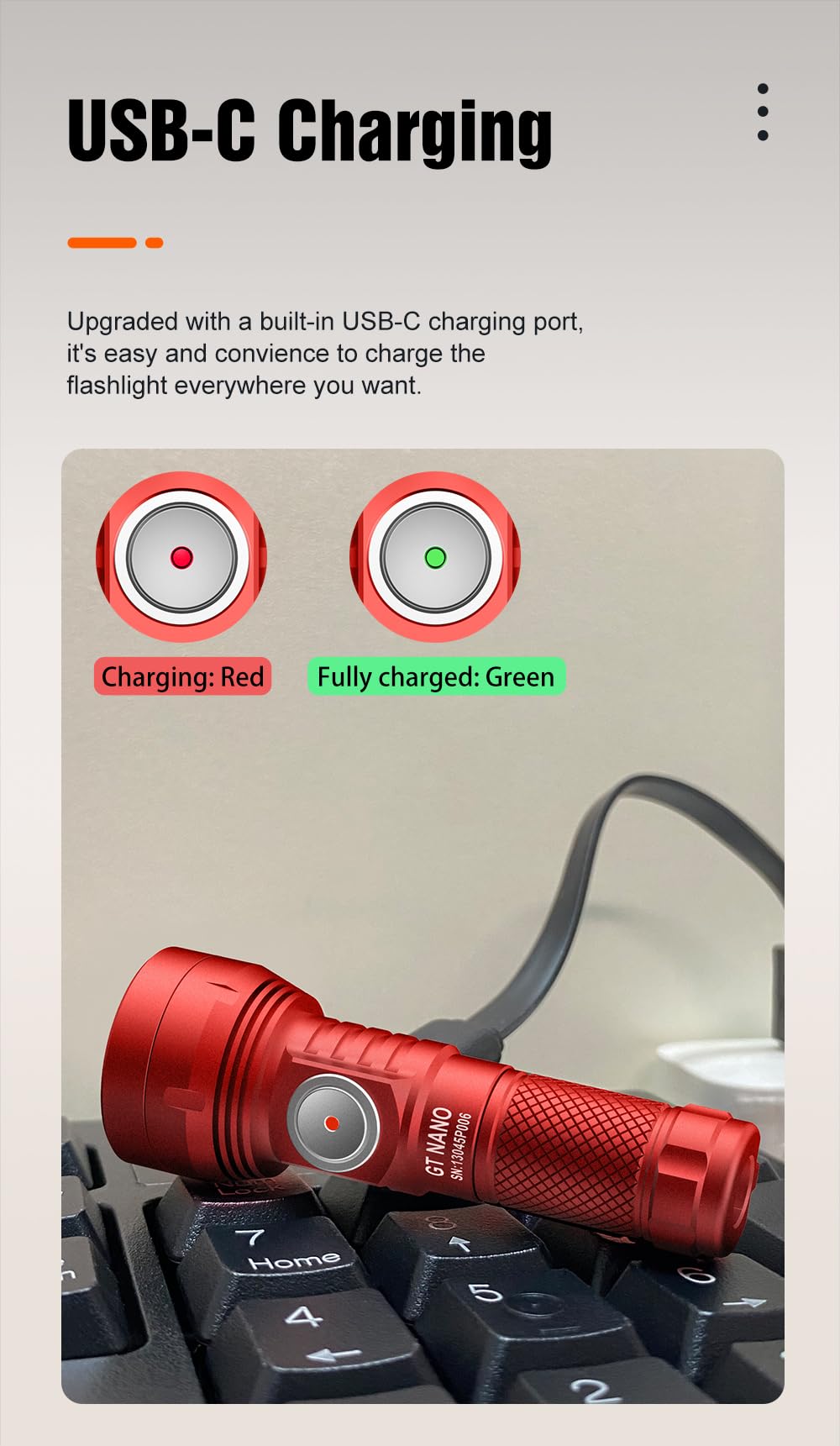LUMINTOP GT Nano 3.0 Keychain Flashlight 700 Lumens USB-C Rechargeable Aluminum NANO V3 Red