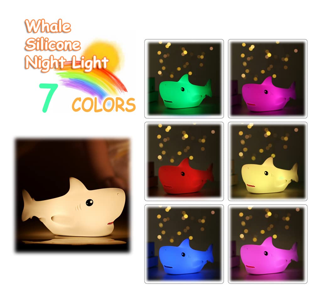 Tripro Shark Silicone Nursery Night Light Beach Room Decor Desk Lamp Toys,Bedroom Decorations Gifts For Baby,Boys,Girls,Toddlers,Kids,Teens