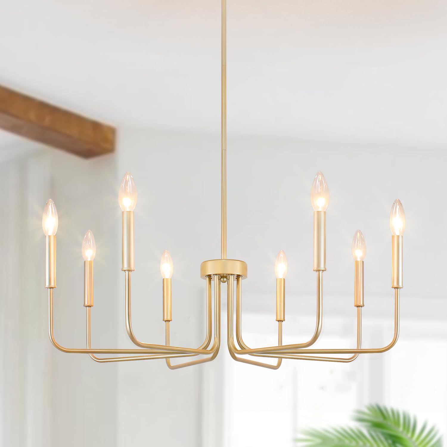 Gold Chandelier, 8-Light Farmhouse Chandeliers for Dining Room, Gold Candle Chandelier Light Fixtures for Kitchen, Living Room, 