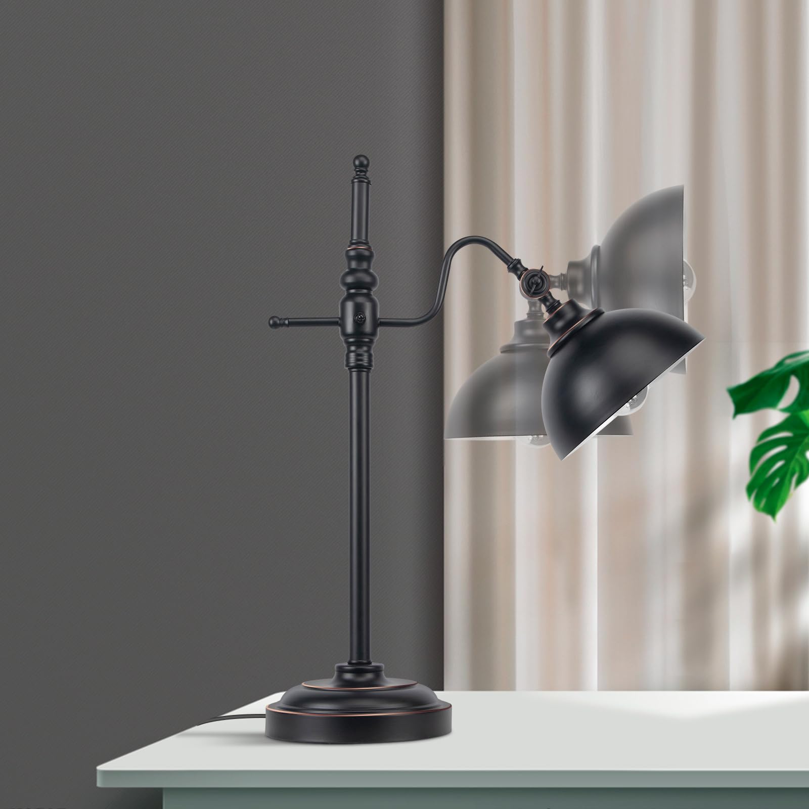 Jcpyiul 2 Pack Industrial Desk Lamp With 2 Usb Charging Port Black Metal Rustic Table Lamp For Reading With Adjustable Head Vint