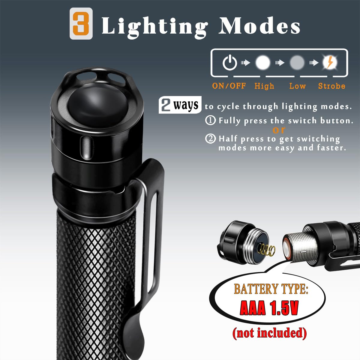 Ansyper Cc Pen Light Flashlight 3 Modes Mini Small Flashlights Tactical Led Powerful High Lumens With Clip,Slim Portable Pocket