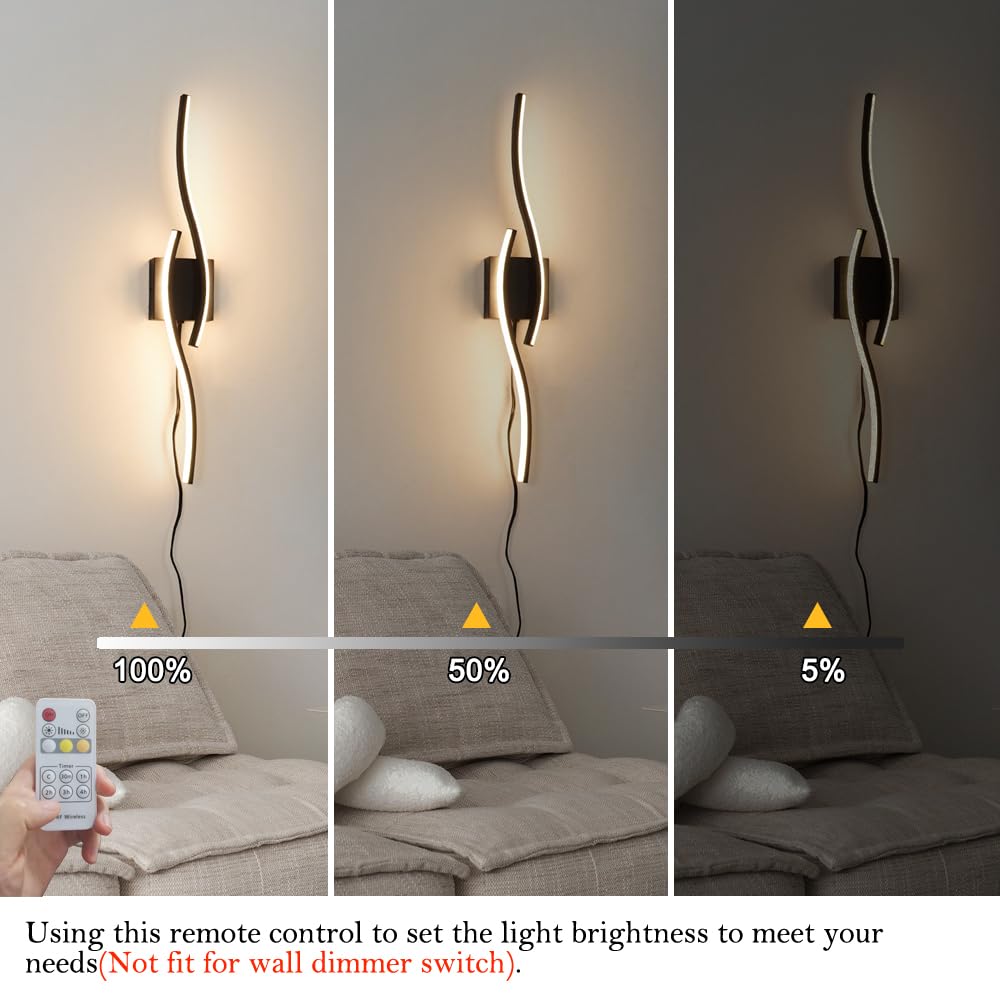 Plug In Wall Sconces Set Of 2, Modern Plug In Sconce With Remote, Dimmable Led Wall Light, Wall Lamps With Plug In Cord For Tv W