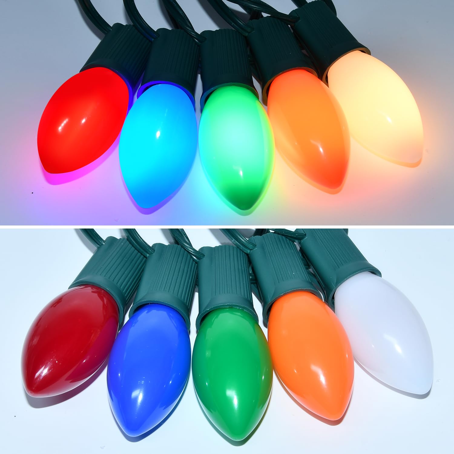 25 Pack Multicolor C9 Led Christmas Light Bulbs 0.6W Equivalent To 7W, Shatterproof Plastic C9 Replacement Led Bulbs For Outdoor