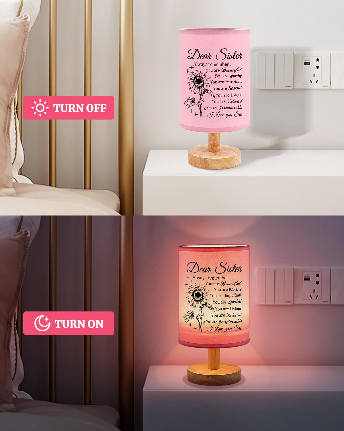 Calibron Sister Gifts, Sister Birthday Gifts Fabric Lamp, Birthday Gifts For Sister, Sisters Gifts From Sister Table Lamp With W