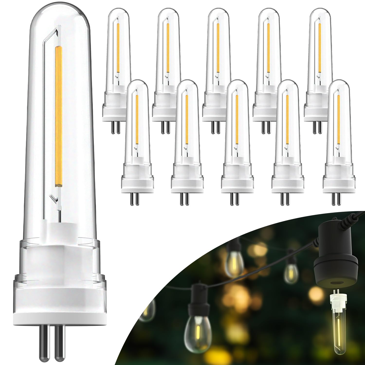 Sunco 10 Pack S14 Led Patio String Light Replacement Bulbs For Outdoors, 1W=4W, 2700K Soft White, Non-Dimmable, 50 Lumens, 2-Pro