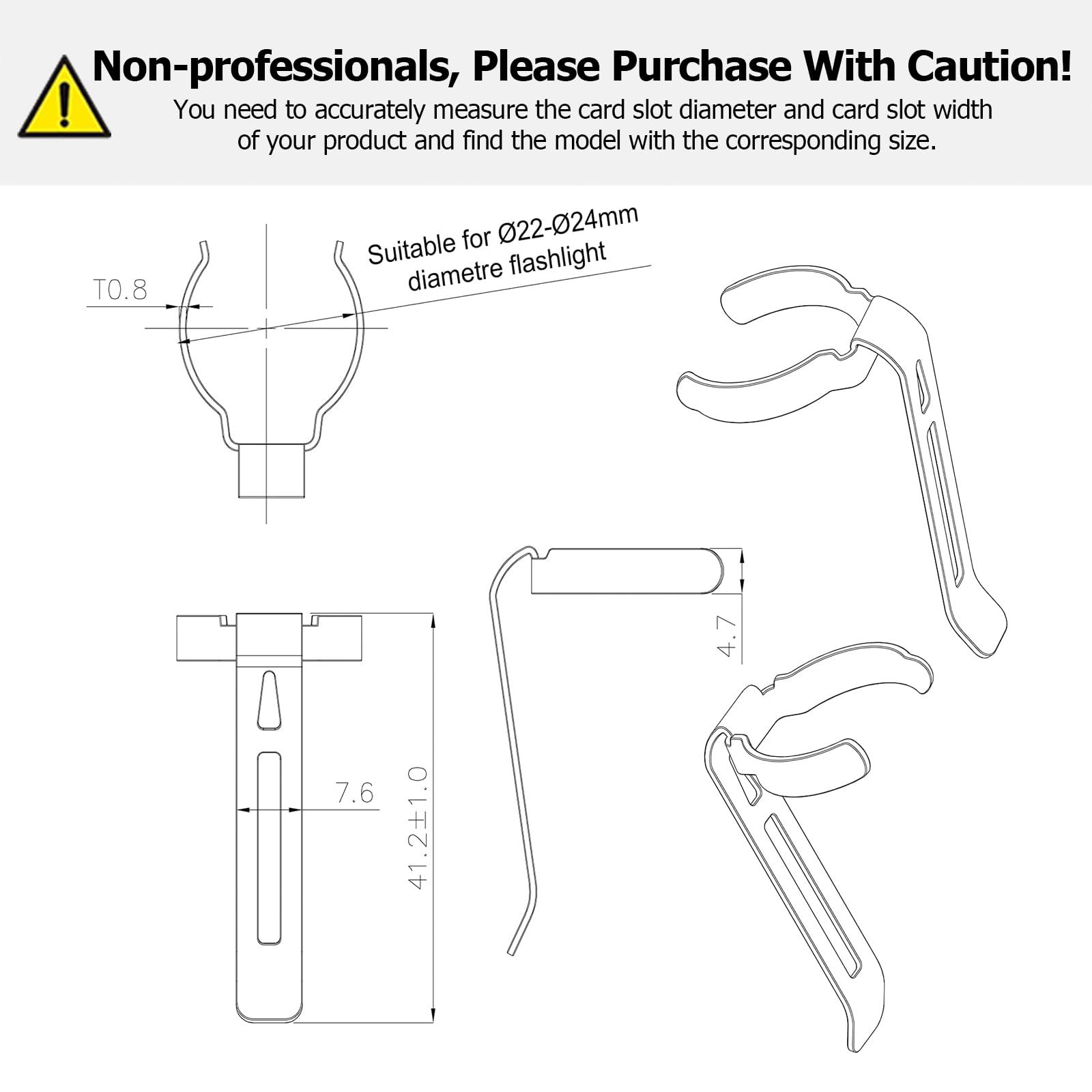 Lightfe B118 Flashlight Clip For 22-24Mm Diameter, 4.7-5.1Mm Slot Width - Stainless Steel Pen, Hat, Pocket, Or Bag Clip