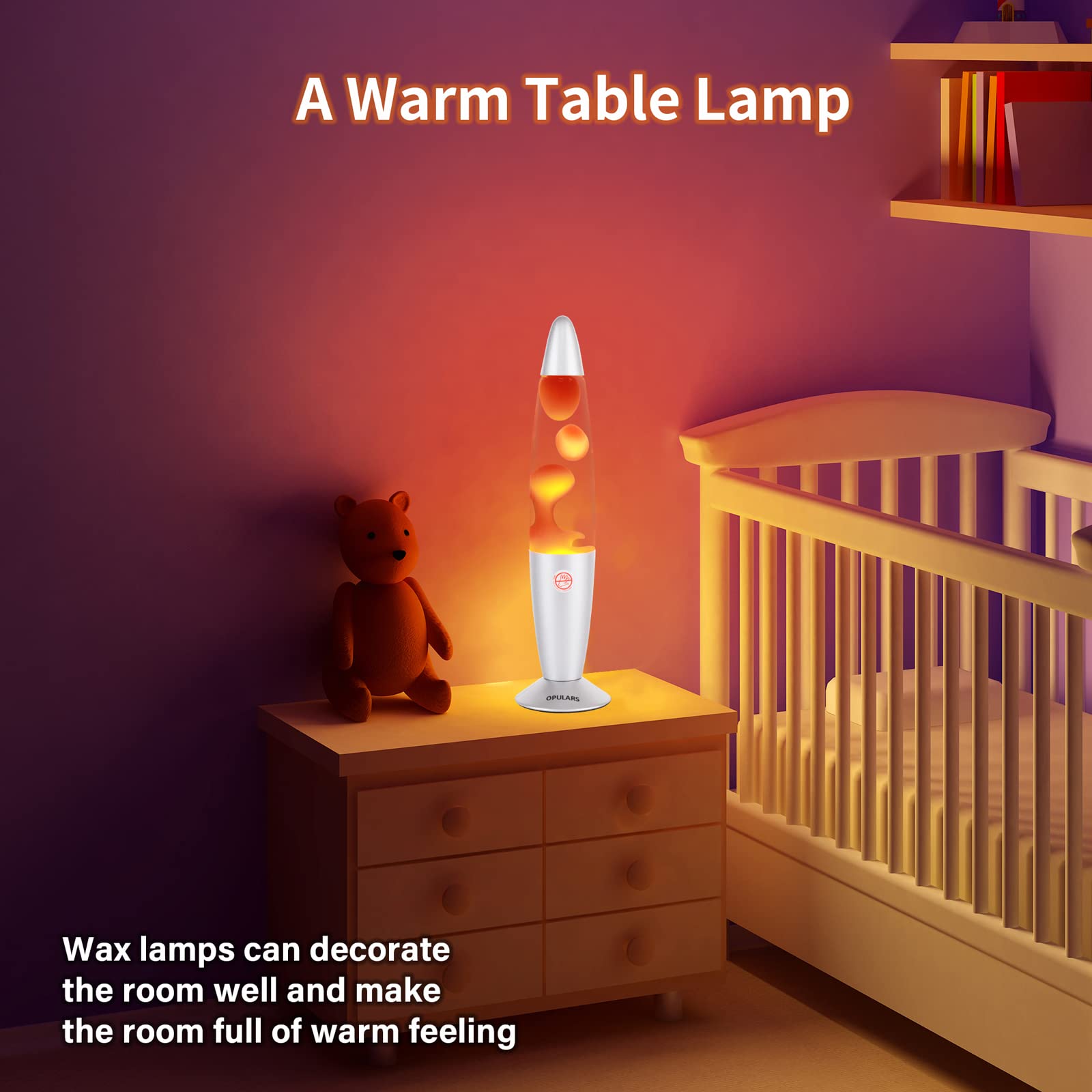 OPULARS Liquid Motion Lamp Magma Lamps for Adults and Kids, 13.5-inch Silver Base Lamp Colormax Volcanic with Orange Wax in Clea