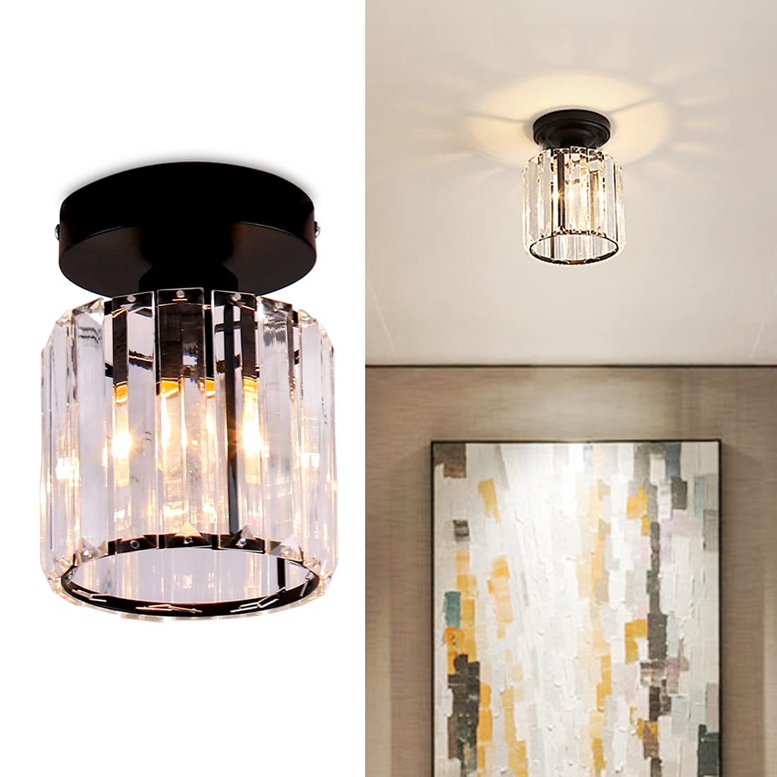 FRIXCHUR Mini Crystal Chandelier Modern Ceiling Light Semi Flush Mount Ceiling Lighting Fixture Modern Crystal Ceiling Lamp for 