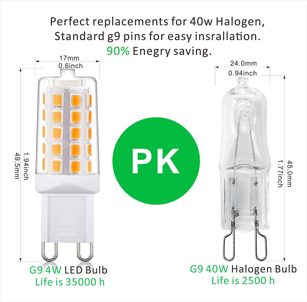 AIPLAMP G9 led Bulb Dimmable t4 g9 Base Bulbs, 2700K Soft White Light Equivalent to 25W 40W Halogen Bulbs, 4W 450Lm 120V AC No F