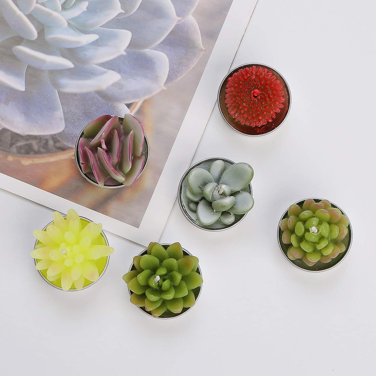 Ljqizn 6Pcs Cactus Tealight Candles Handmade Delicate Succulent Cactus Candles Tea Lights Perfect For Birthday Party Wedding Spa