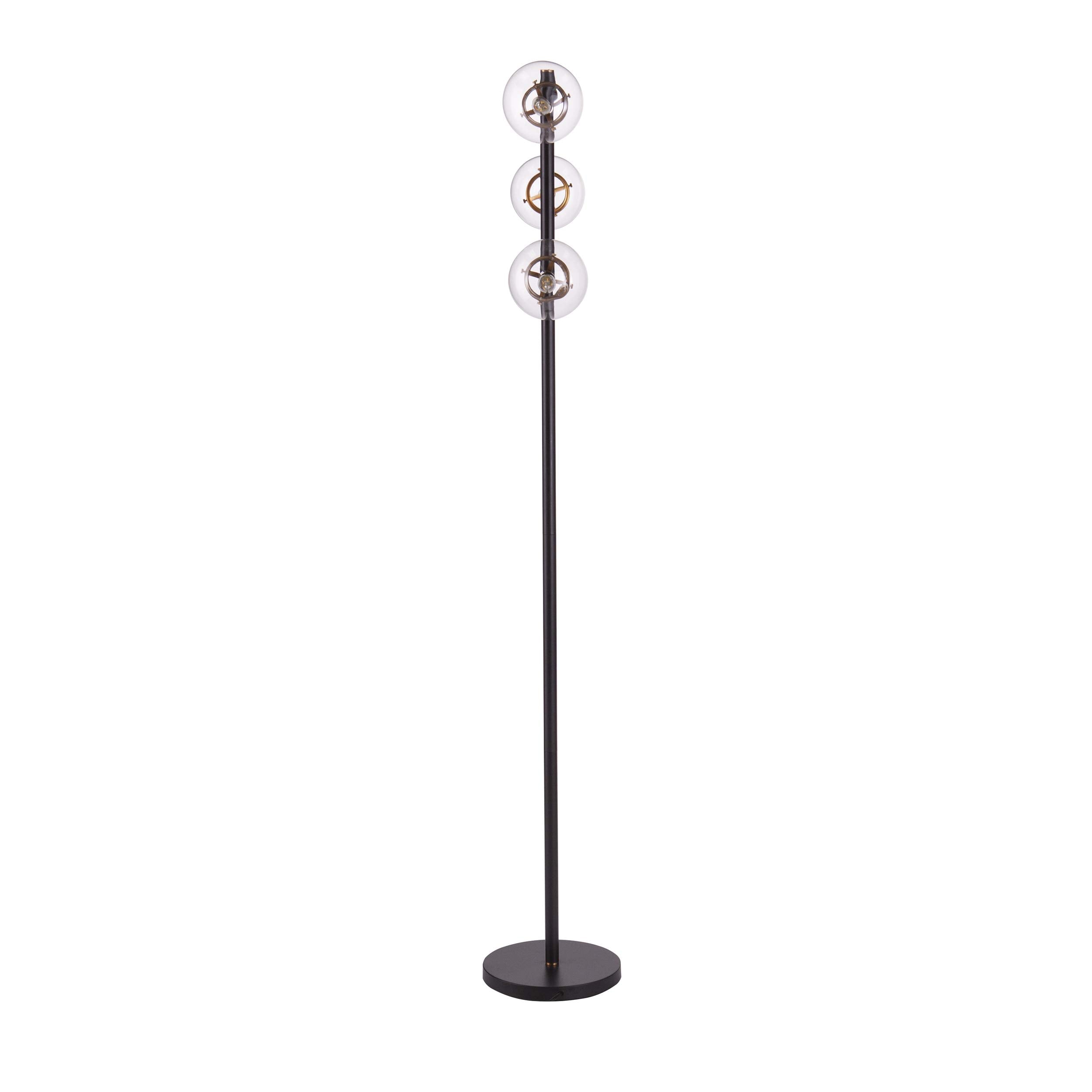 Sei Furniture Contemporary 3-Globe Floor Lamp In Black, Gold & Clear Glass