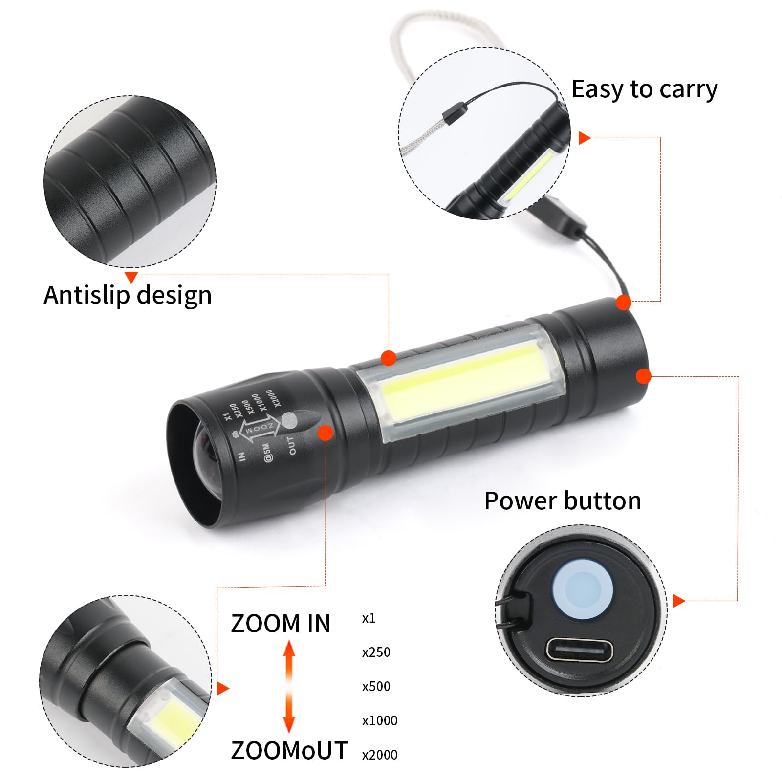 Hilngav 9 Pack LED Mini Flashlights, USB Rechargeable, High Lumens, 3Modes, Portable & Pocket Size, Camping Flashlight Set-Perfe