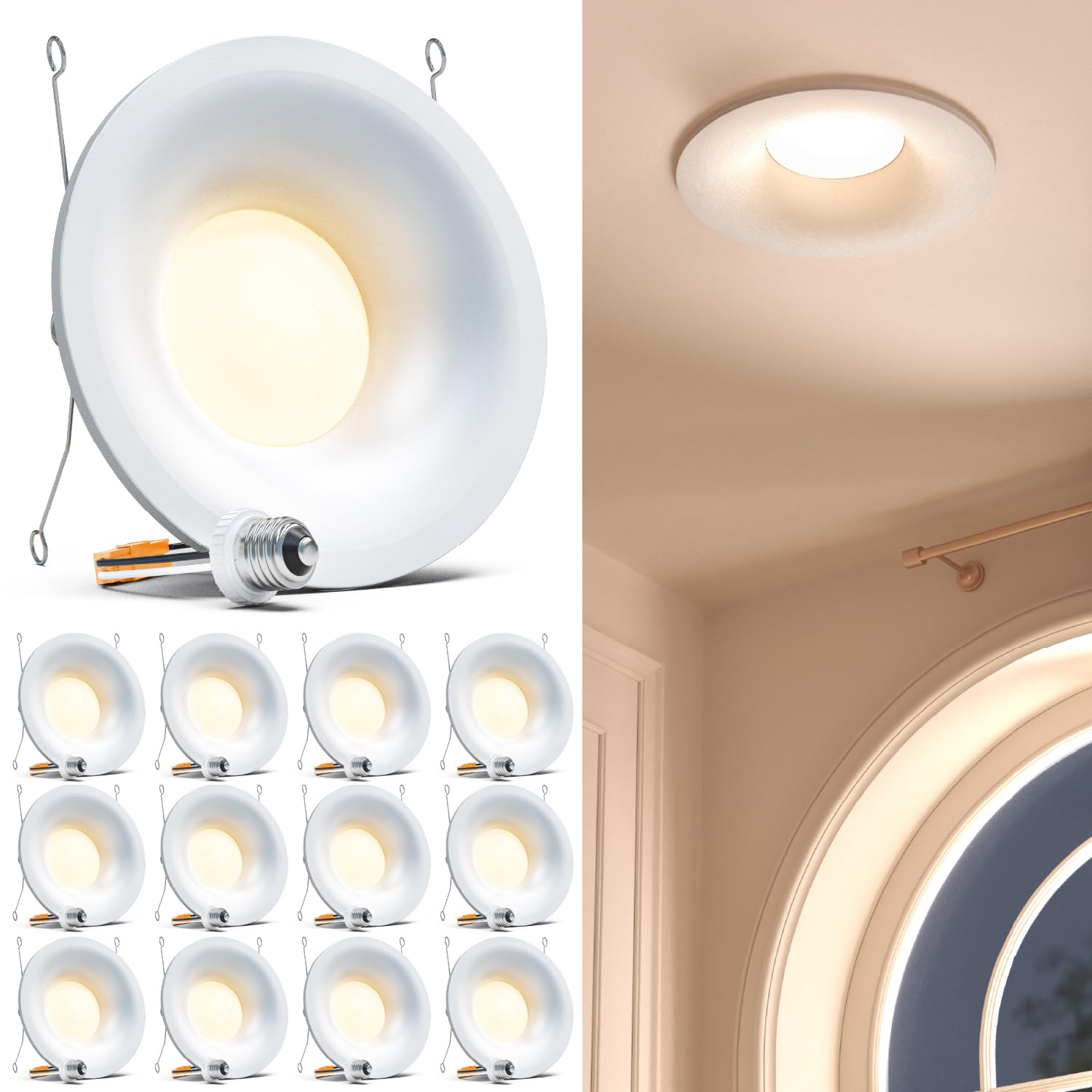 Sunco 12 Pack Recessed Lighting 6 Inch, LED Can Lights, Curved Cone Retrofit Recessed Lighting, 1000 LM, Selectable CCT 2700K/30