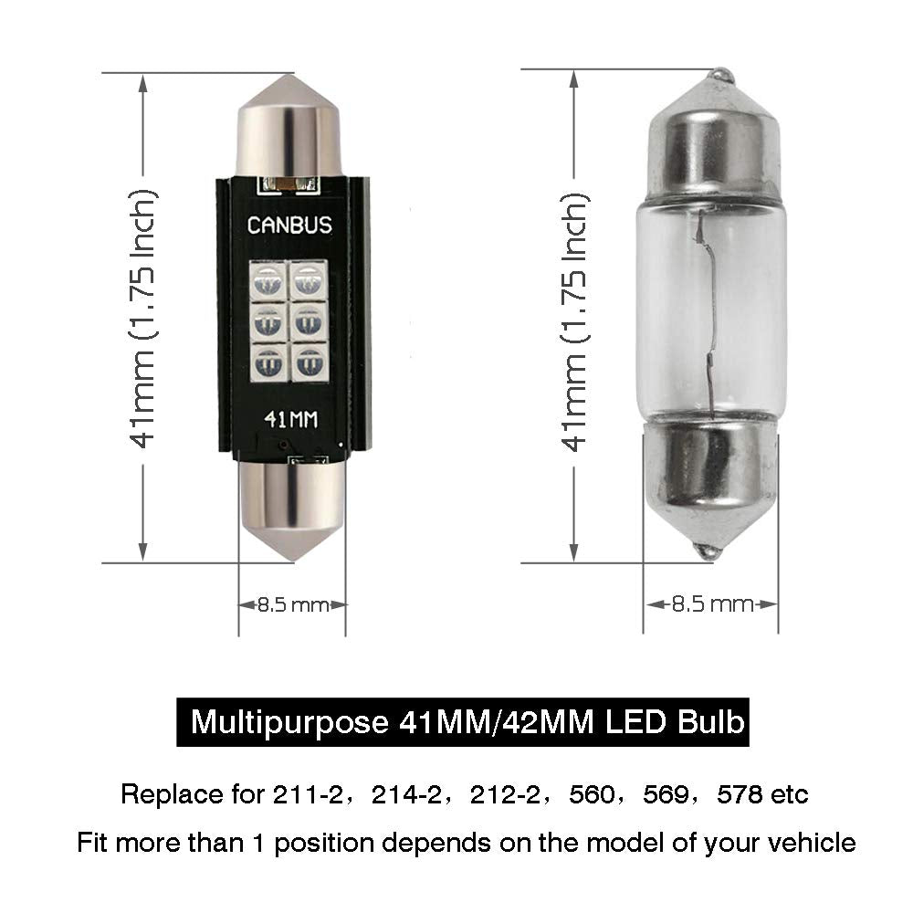 iBrightstar 211-2 212-2 578 Festoon LED Bulbs, 41mm, Blue, Error Free for Interior Dome & License Plate Lights
