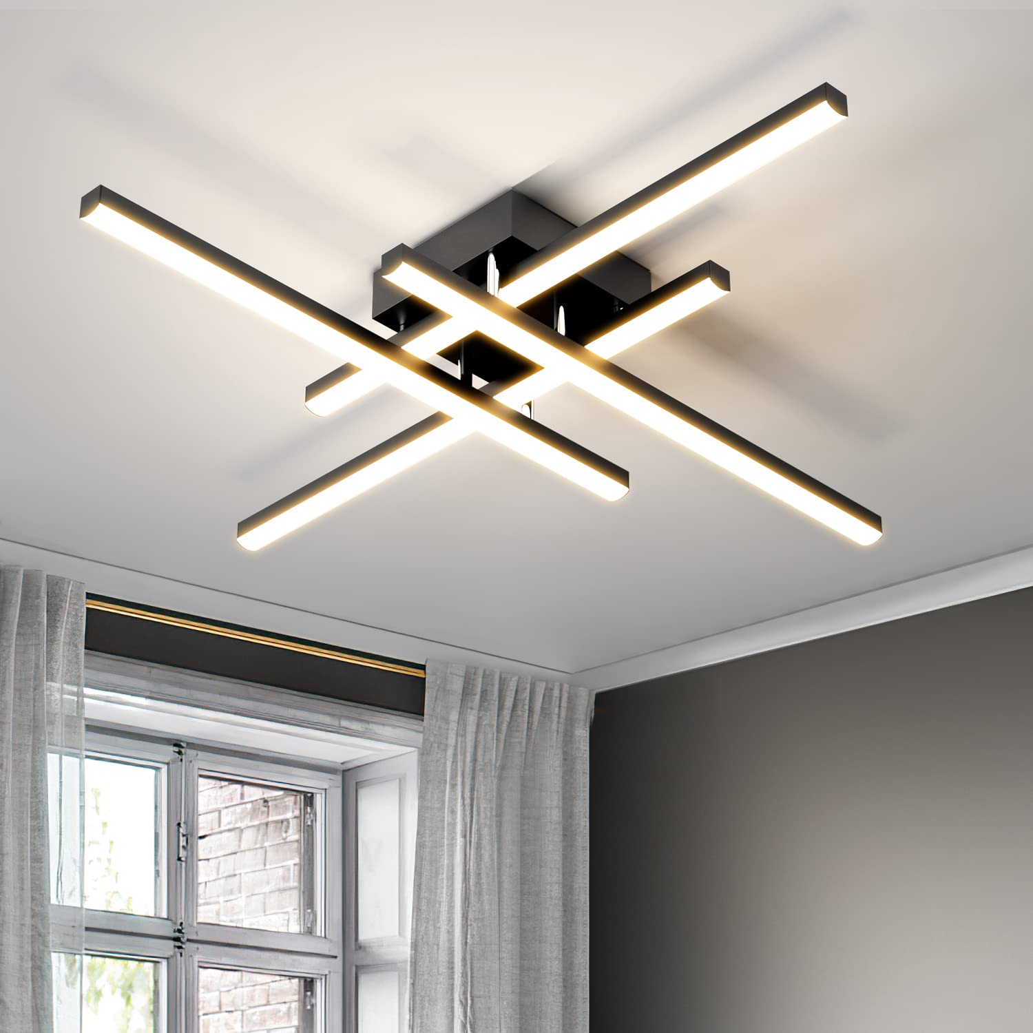 JFHTNFJ Modern Sputnik Ceiling Light Fixture 40w LED Dimmable with Remote Control Ceiling Lighting Black Flush Mount Chandelier