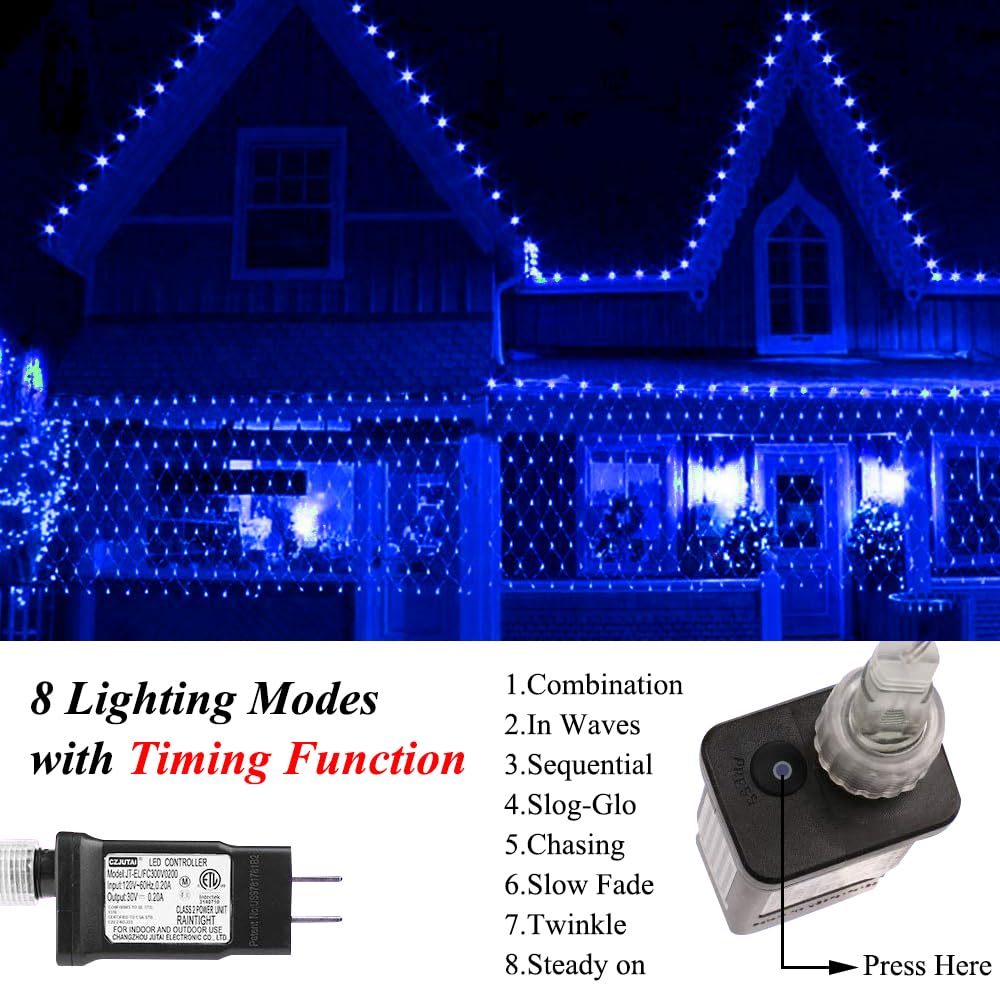 Vicila Net Light Outdoor Mesh Christmas Decorations  100Led String Light Plug In Connectable Tree Warp Hanging 5Ft X 5Ft For Halloween  Shrubs  Lawn  Backyard  Walkway  Bushes  Garden Decor-Blue