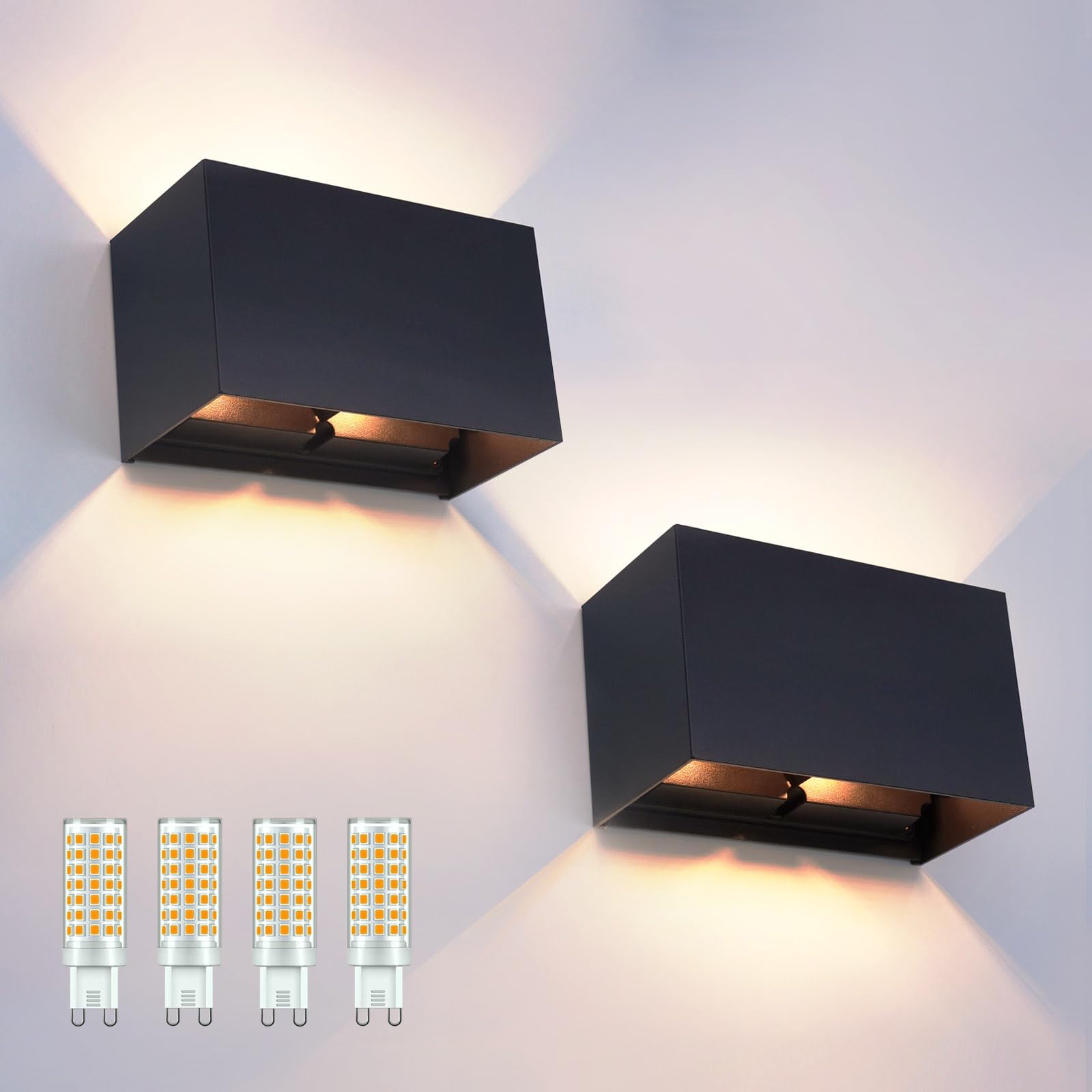 KICAAO 2 Pack Modern Wall Sconce 16W  IP65 Waterproof LED Modern Outdoor Wall Light Fixtures Suitable for Indoor and Outdoor  Replaceable G9 LED Bulb Adjustable Light Angle(Warm Light 3000K)