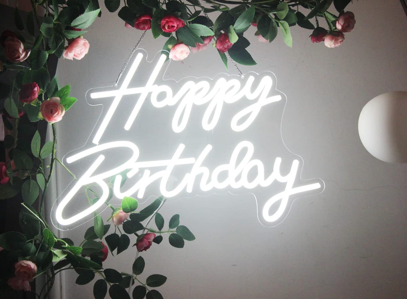 Dakabuka Led Neon Happy Birthday Sign - White Acrylic Night Light For Party, Bedroom Decor - Model Nl004
