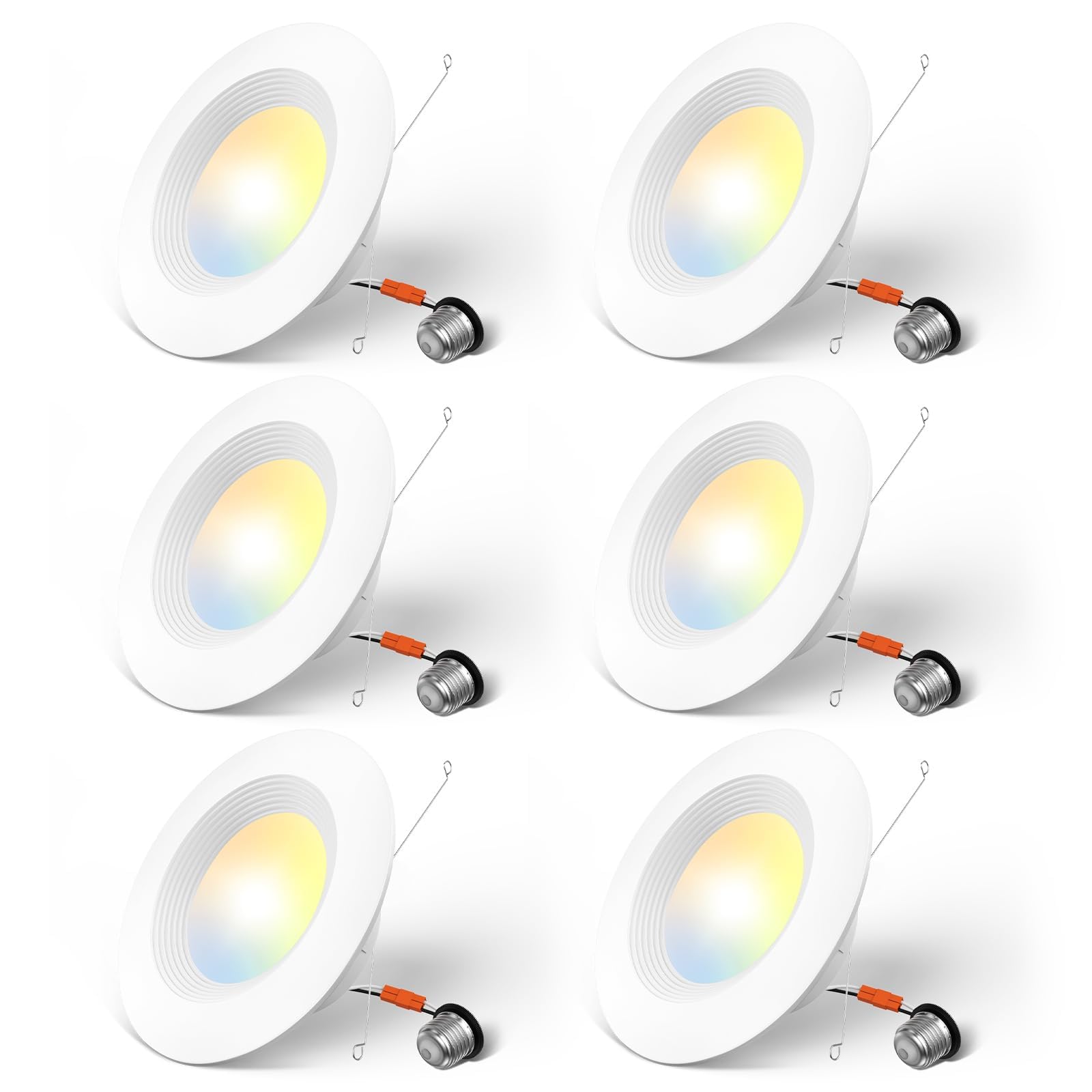 Amico 5/6 Inch 5Cct Led Recessed Lighting 6 Pack  Dimmable  Ic Rated  12.5W=100W  950Lm Can Lights With Baffle Trim  2700K/3000K/4000K/5000K/6000K Selectable  Retrofit Installation  Etl & Fcc