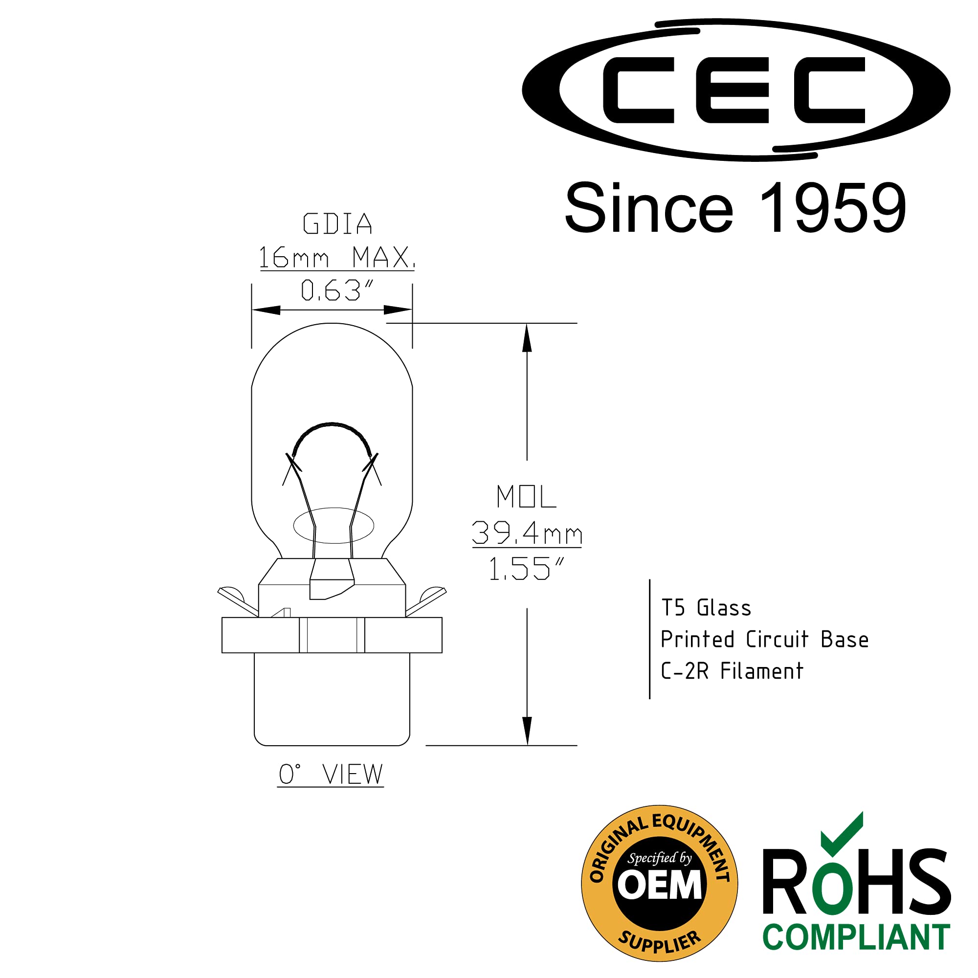 CEC PC579 T-5 Bulbs, 12.8V, 10.2W, Printed Circuit Base, 2-Pack
